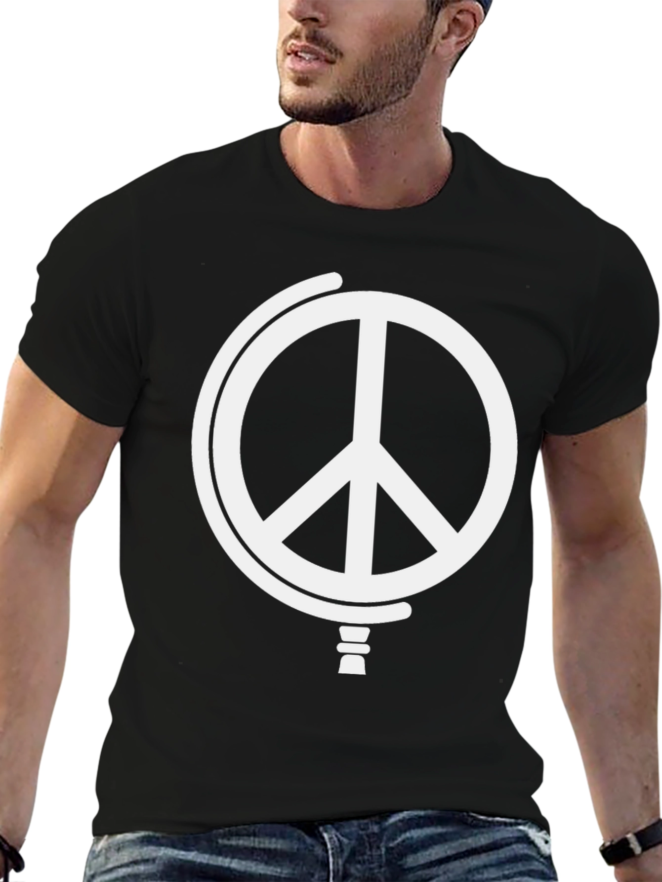 Black Peace Globe Graphic T-Shirt - Black view 6