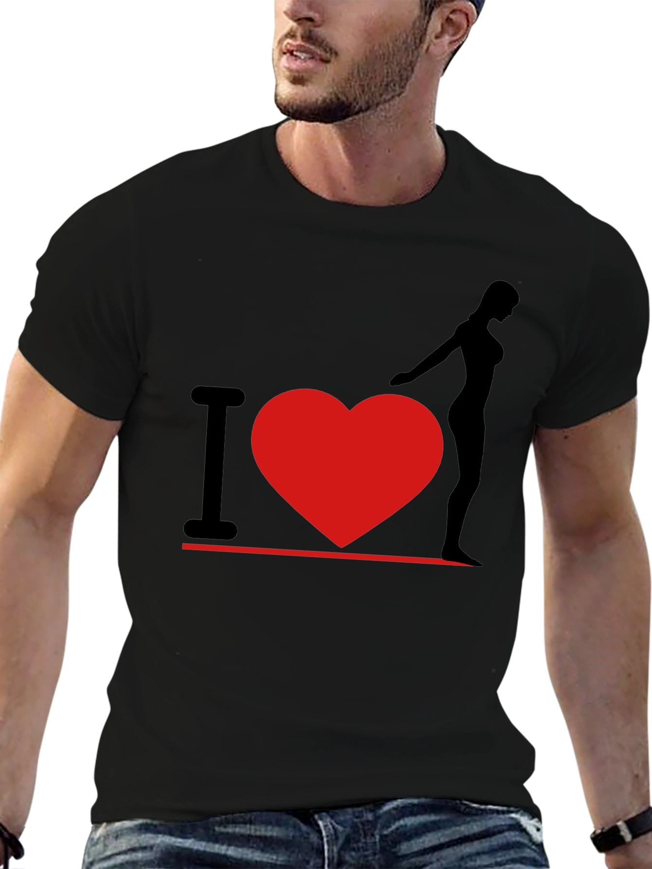 Black I Heart Woman T-Shirt - Black, Graphic Tee view 6