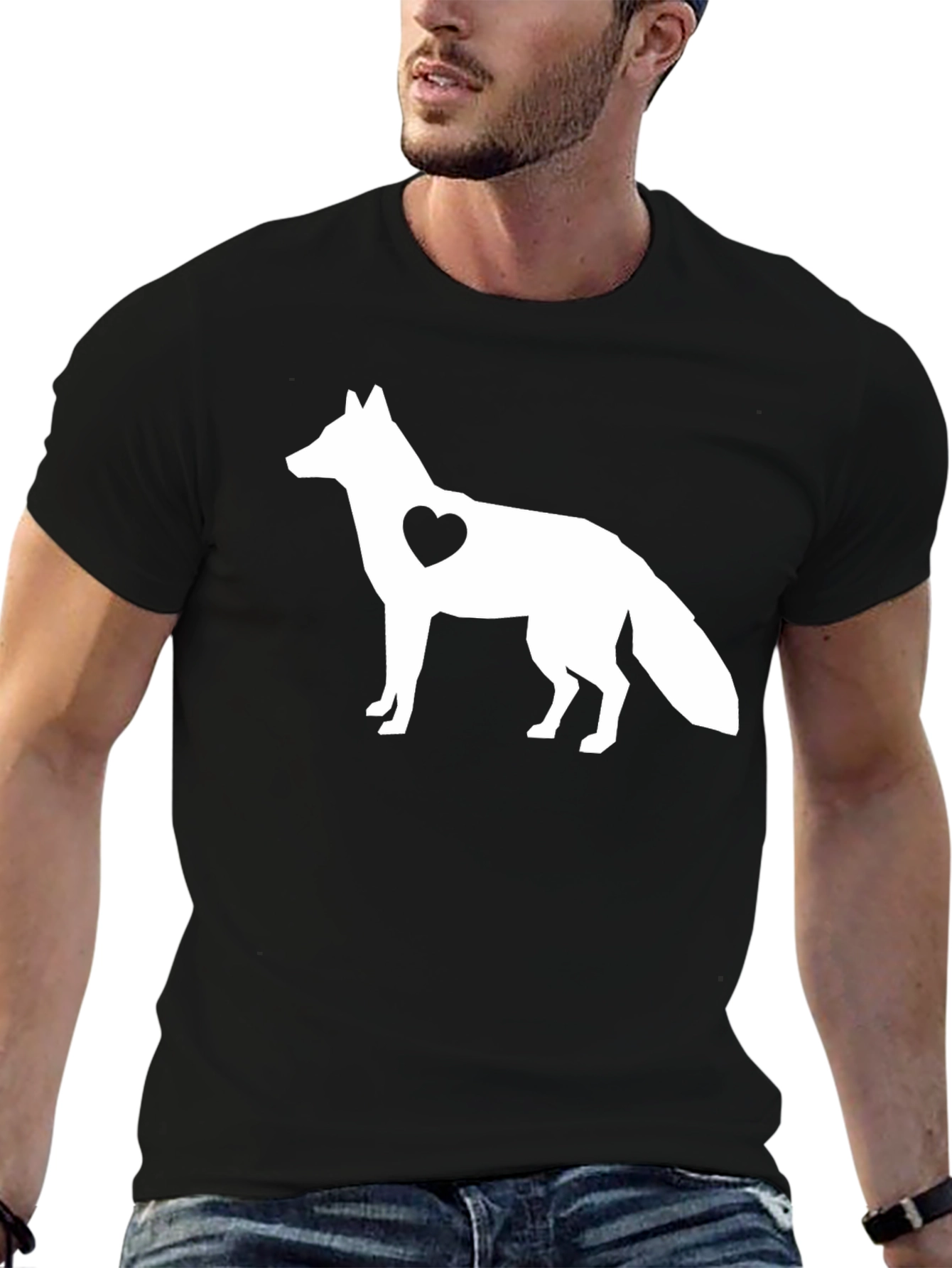 Black Fox Heart Graphic Black T-Shirt view 6