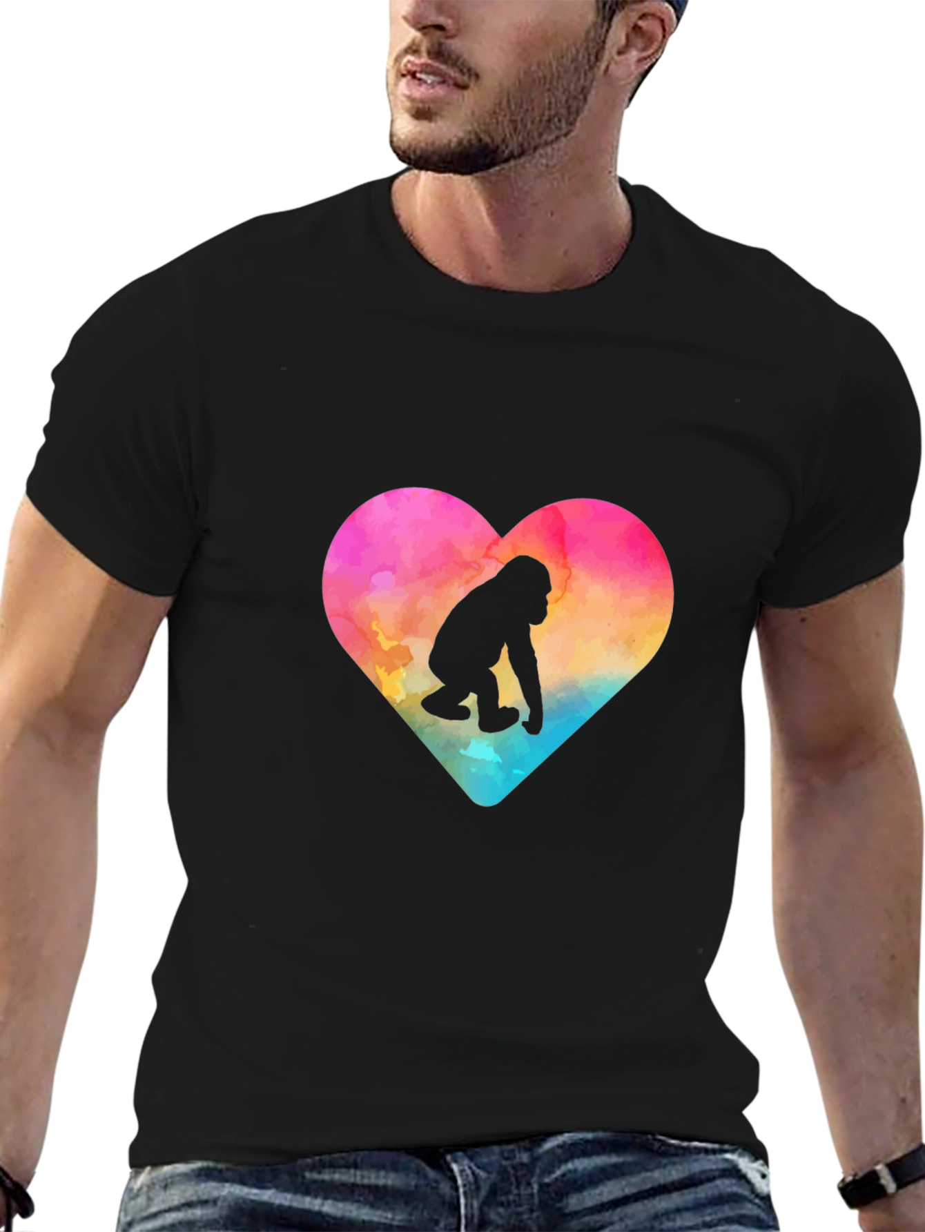 Black Watercolor Gorilla Heart Graphic Tee view 6