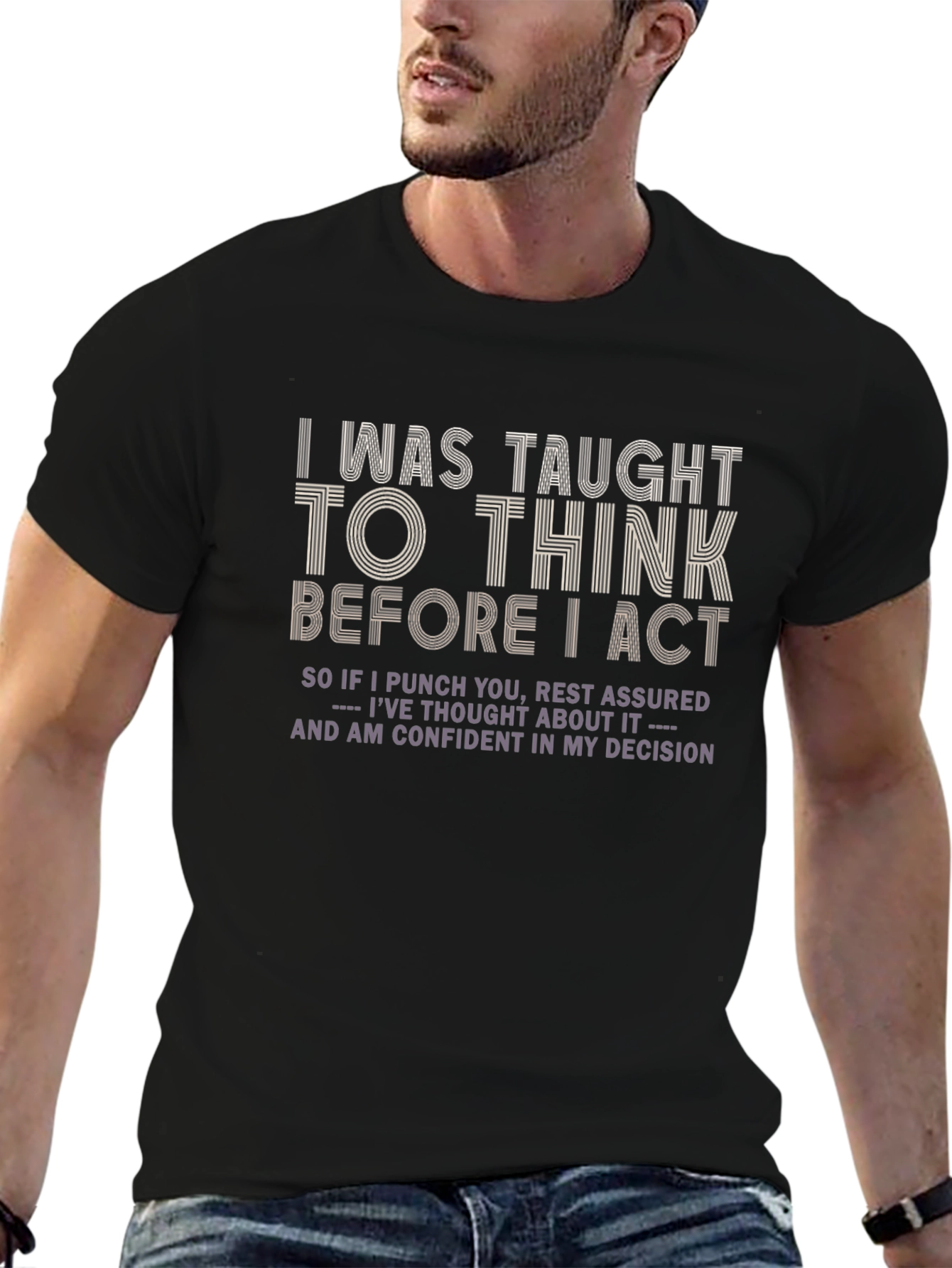 Black Think Before I Act Graphic T-Shirt view 6