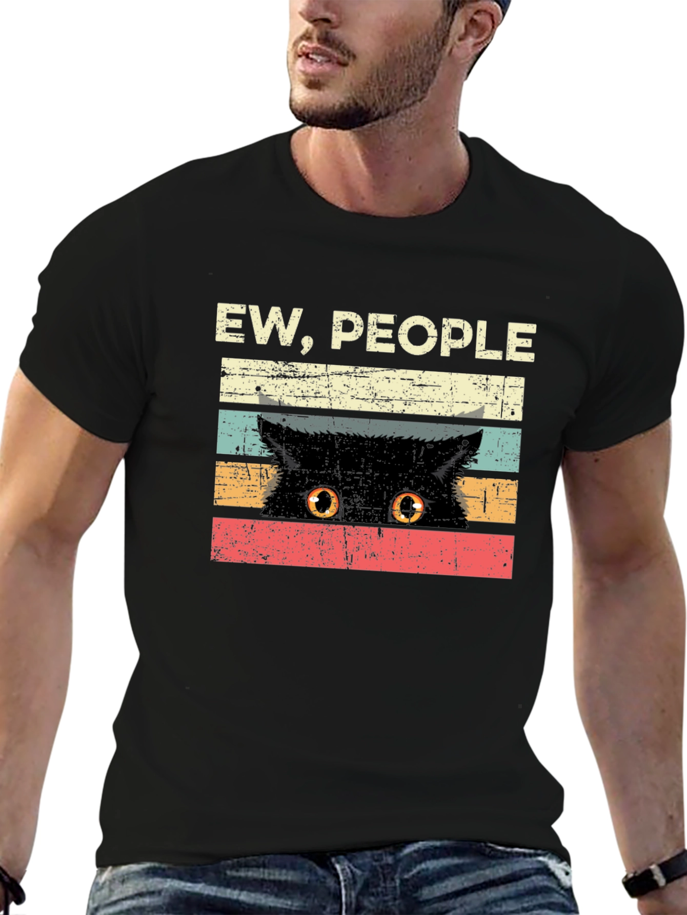 Black Ew People Cat Graphic Tee - Novelty T-Shirt view 6