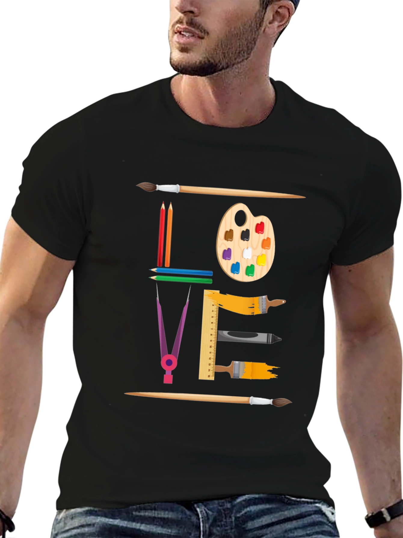 Black Artistic Love Graphic T-Shirt view 6