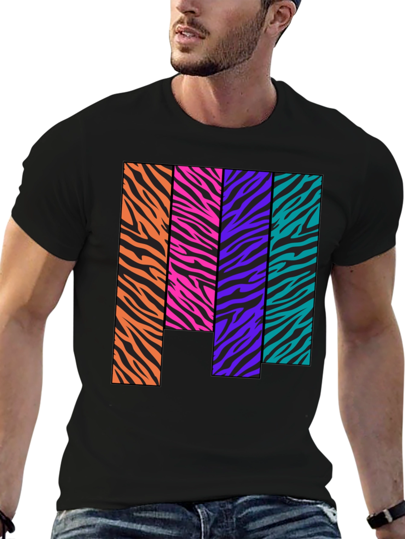 Black Retro Zebra Stripe Block Tee view 6