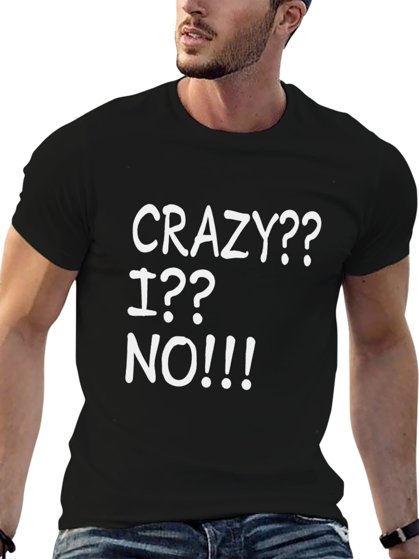 Black Crazy? I? No!!! Graphic T-Shirt - Black view 6