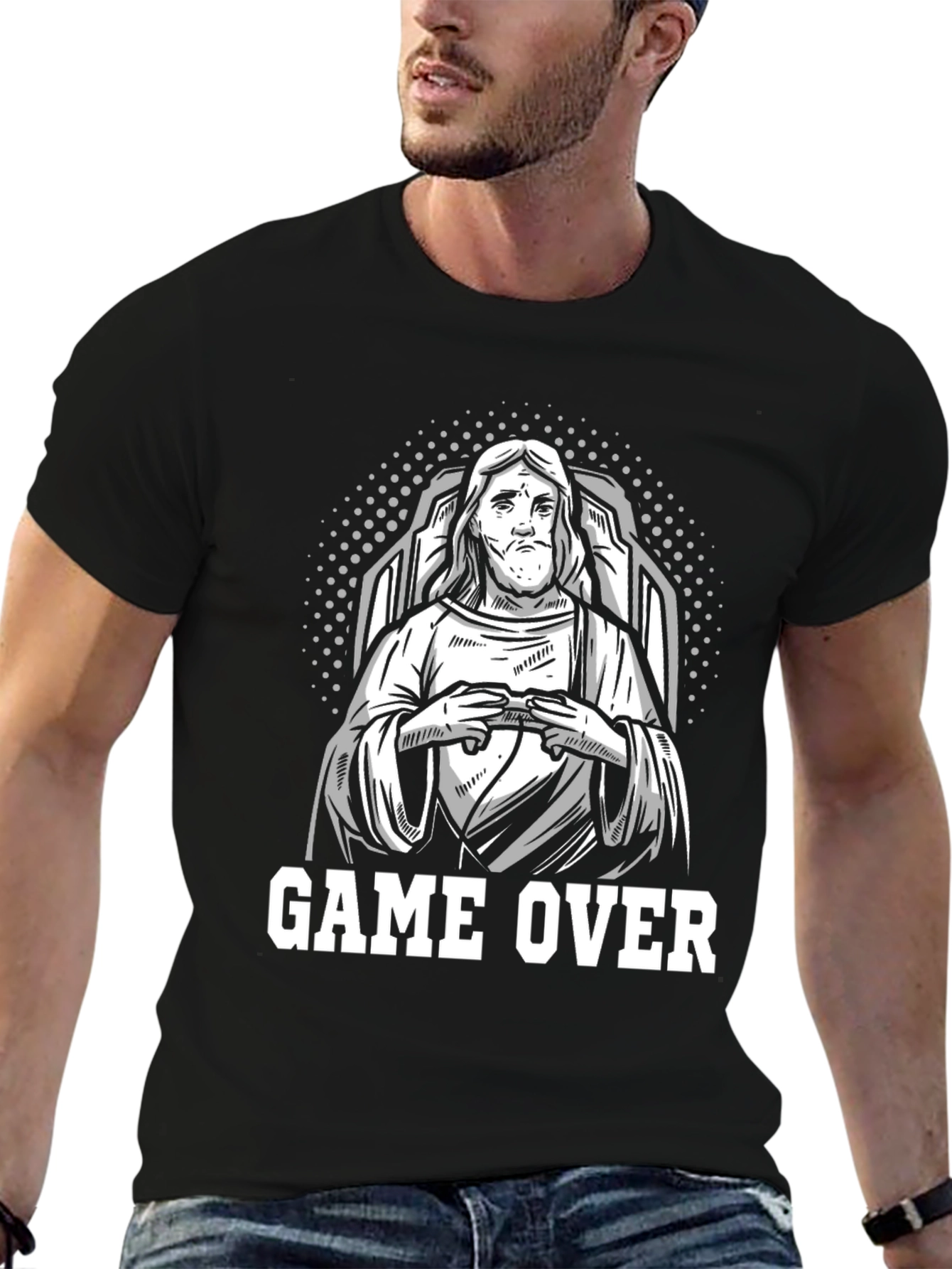 Black Game Over Jesus T-Shirt view 6