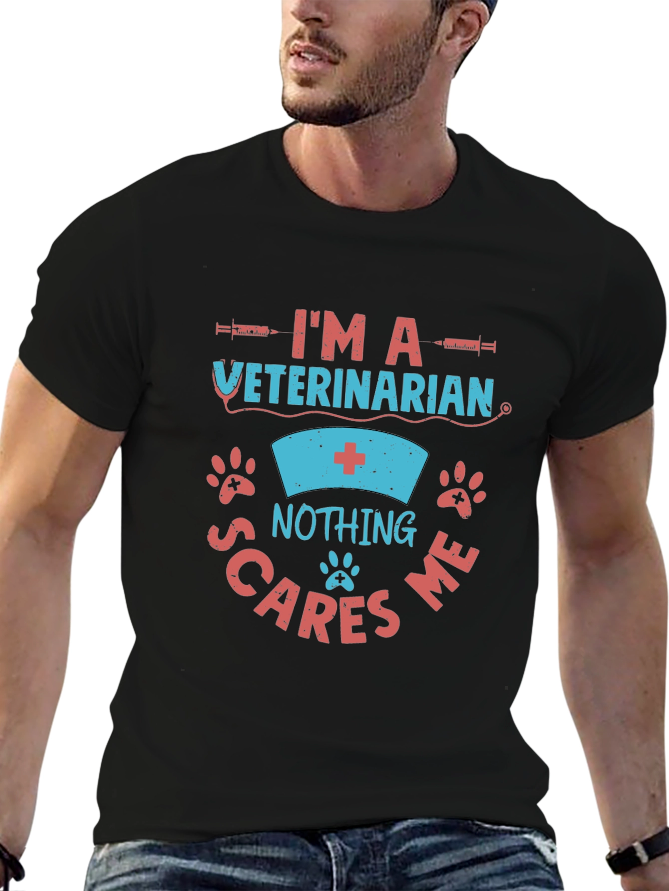 Black Veterinarian Nothing Scares Me Graphic T-Shirt view 6