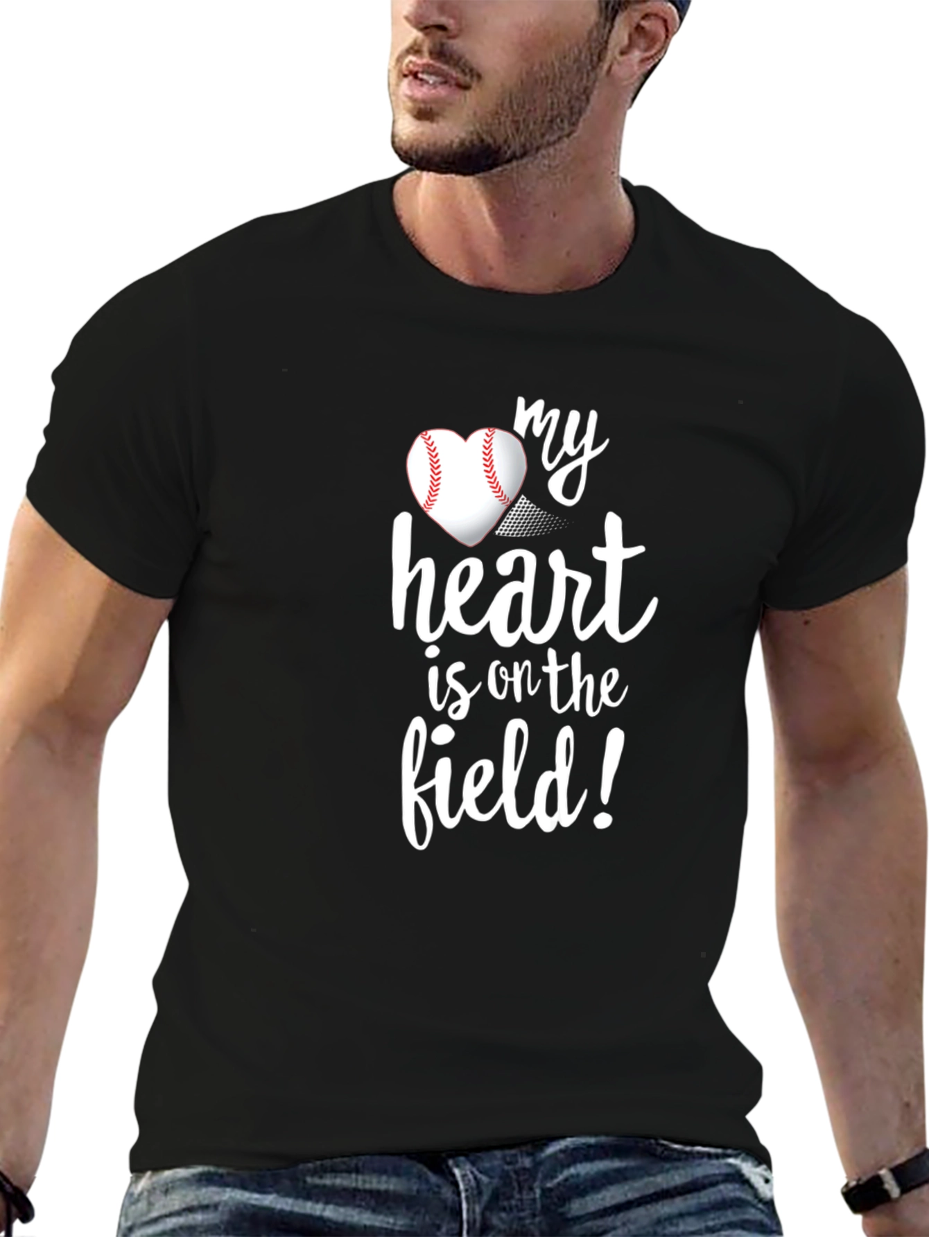 Black Baseball Heart T-Shirt - My Heart is on the Field! view 6