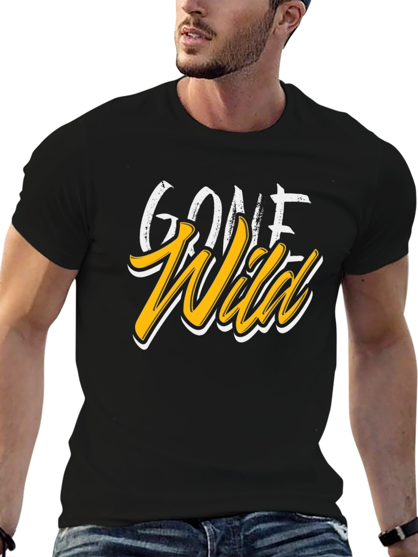 Black Gone Wild Graphic Print Black T-Shirt view 6