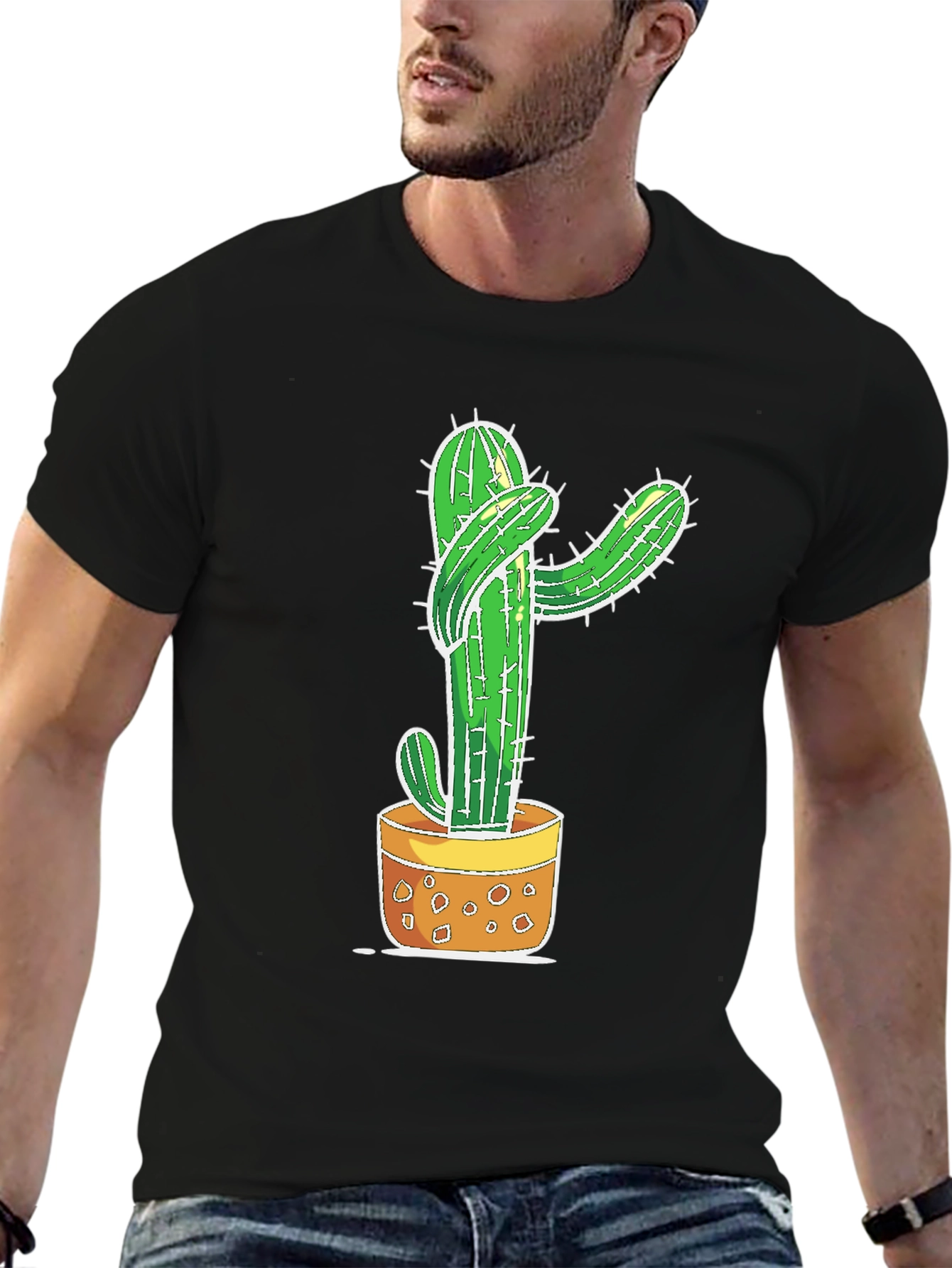 Black Cactus Hug Graphic T-Shirt - Unisex view 6