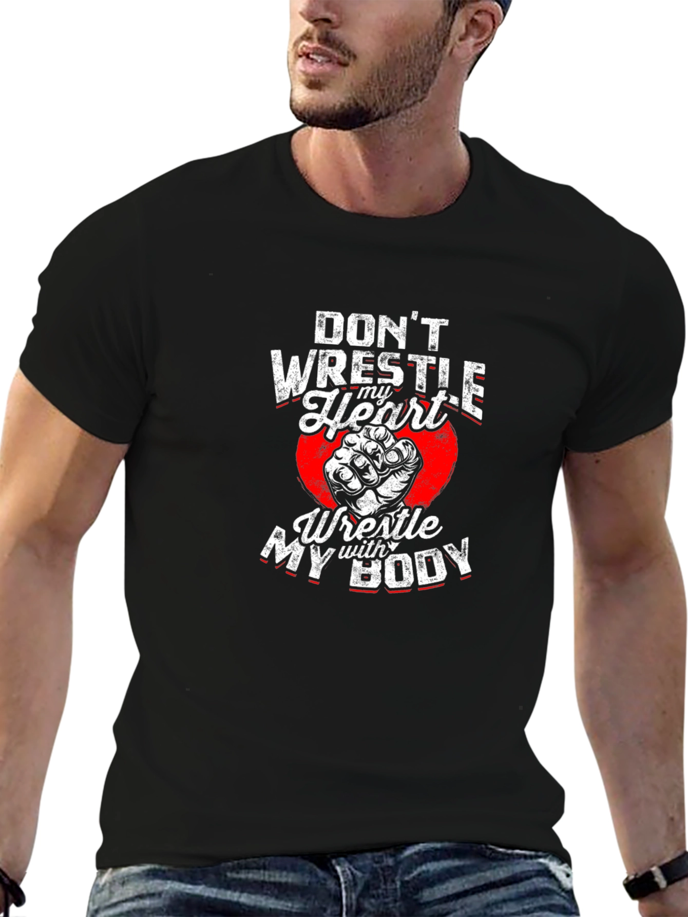 Black Wrestle My Body T-Shirt: Funny Wrestling Tee view 6