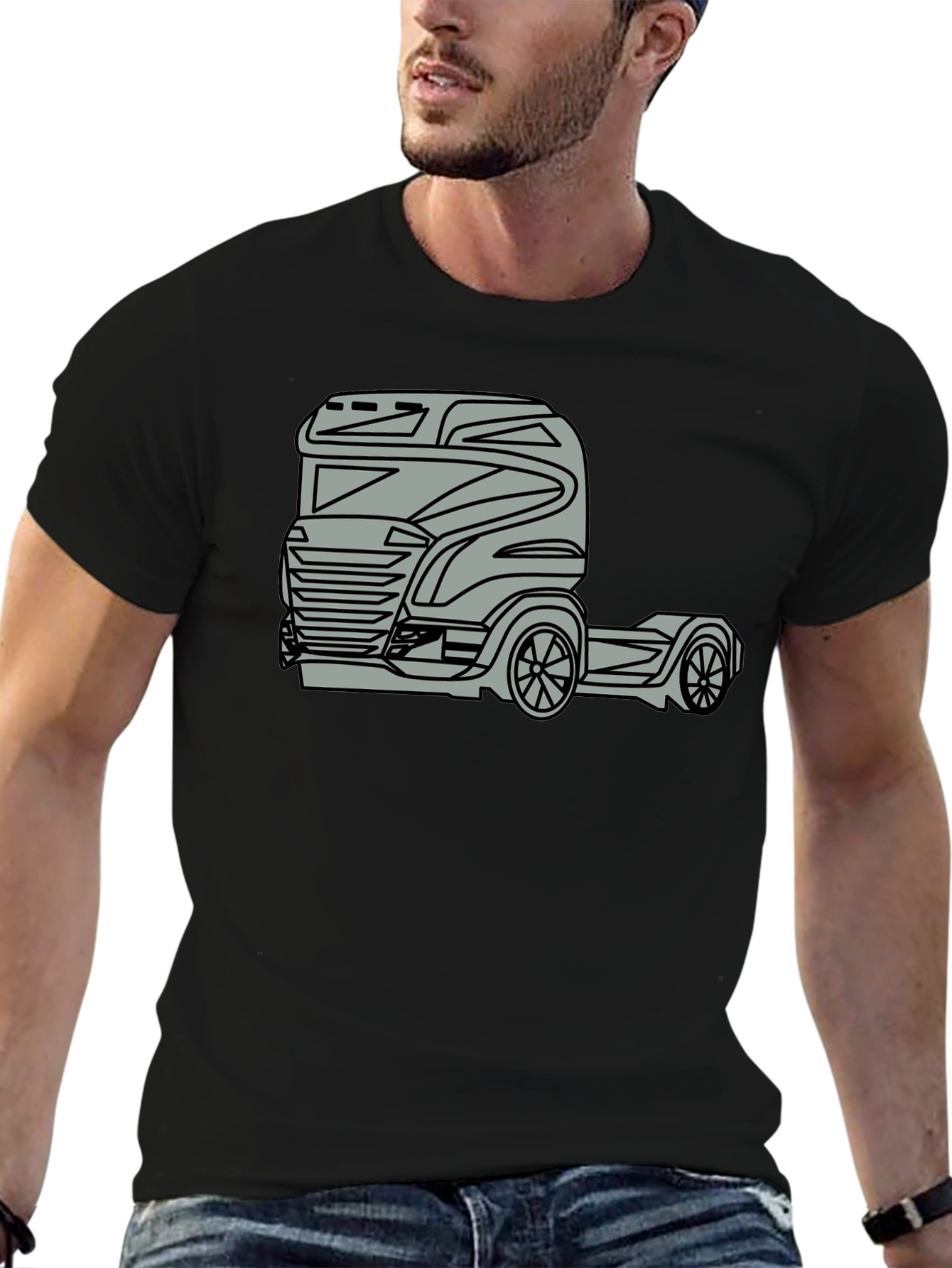 Black Truck Graphic Tee - Modern Black Cotton Blend T-Shirt view 6