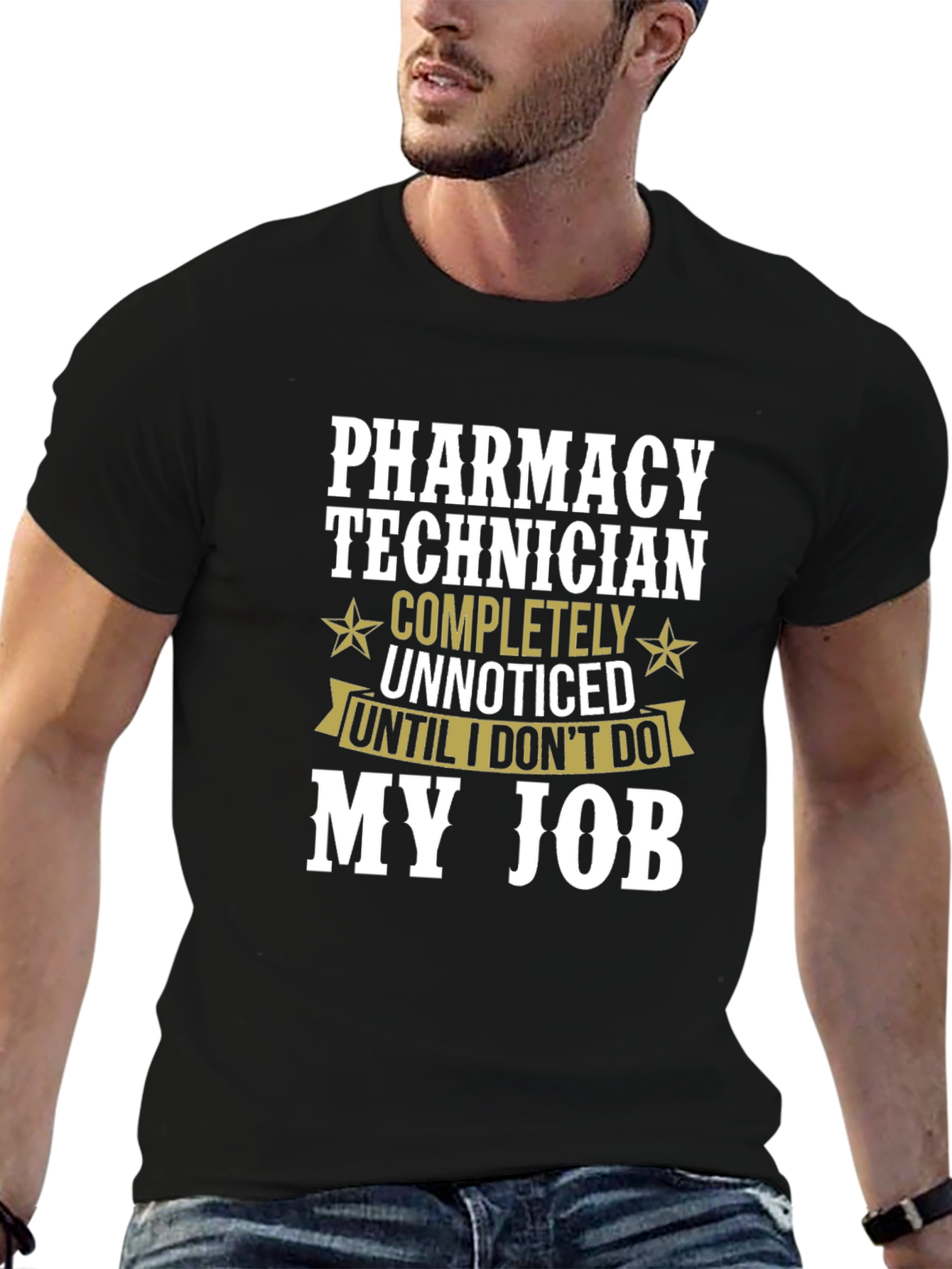 Black Pharmacy Technician T-Shirt - Unnoticed Job Pride view 6