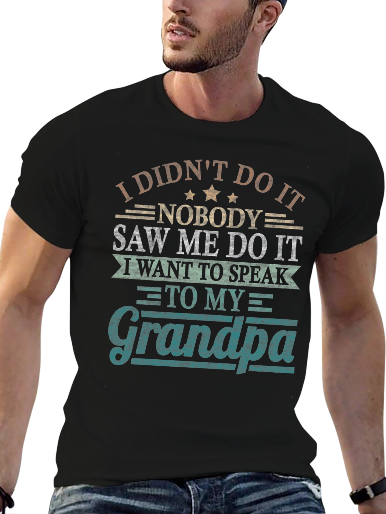 Black I Didn't Do It Grandpa T-Shirt view 6