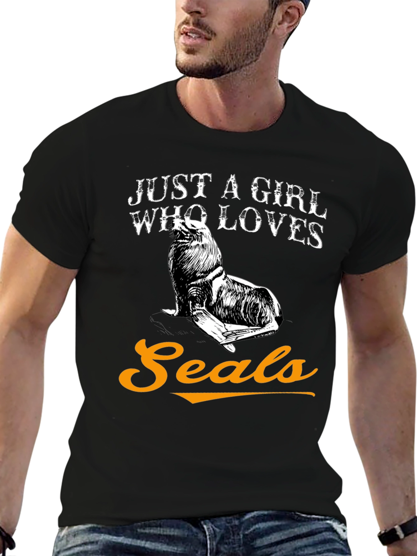 Black Just a Girl Who Loves Seals Graphic T-Shirt view 6
