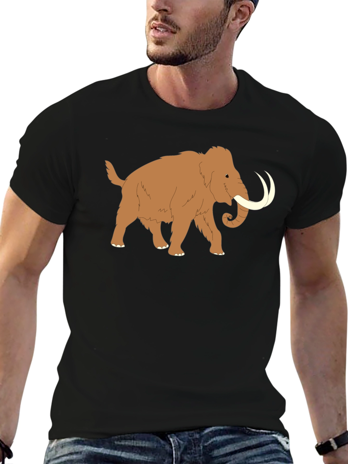 Black Woolly Mammoth Graphic Tee - Black Cotton T-Shirt view 6