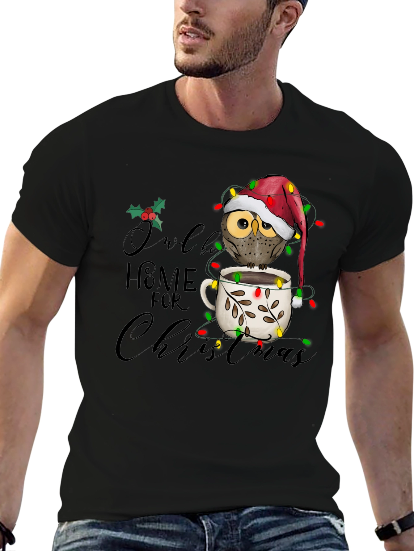 Black Owl Be Home for Christmas Graphic Tee view 6