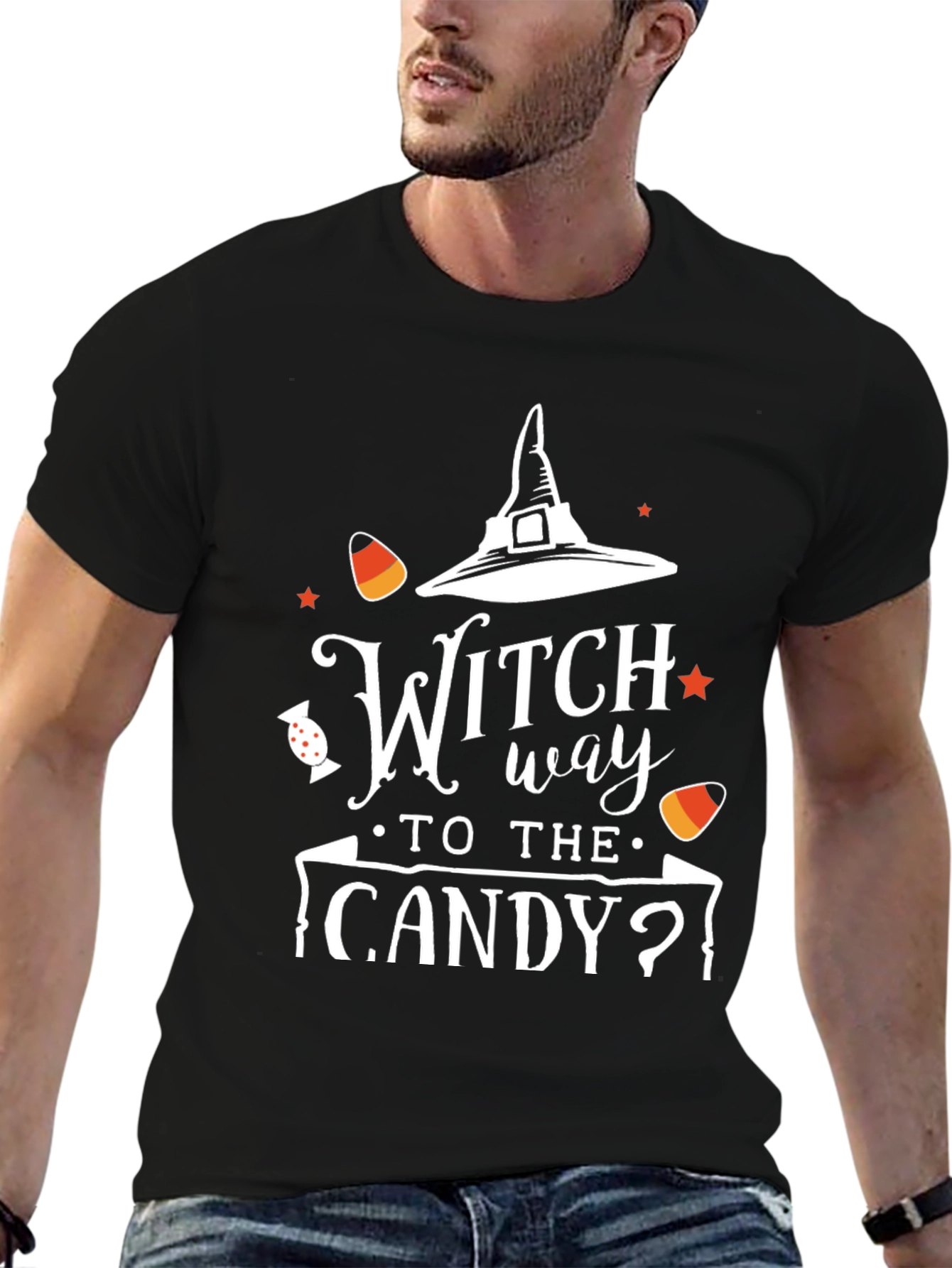 Black Witch Way to the Candy? Halloween T-Shirt view 6