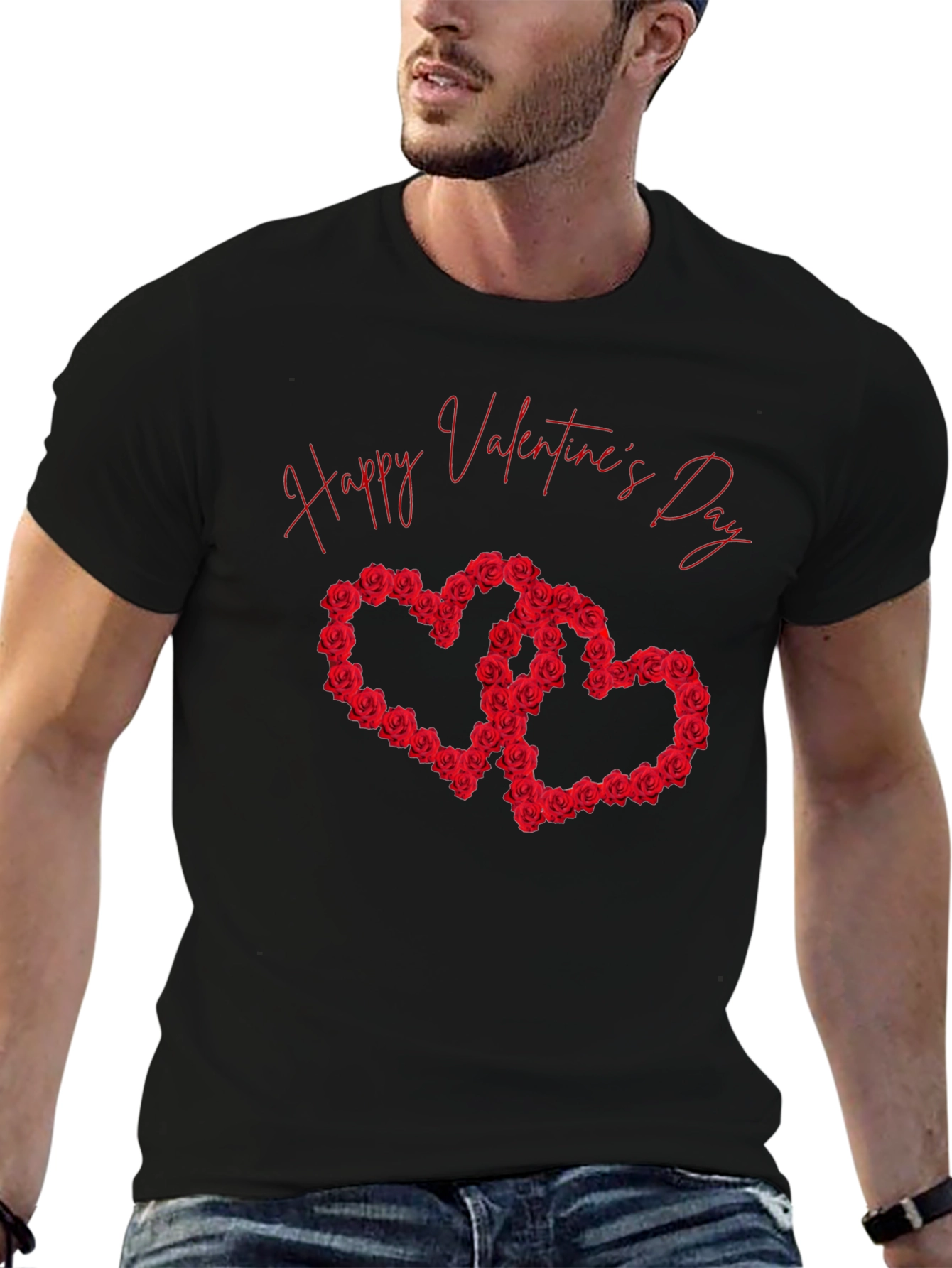 Black Happy Valentine's Day Rose Heart Graphic Tee view 6