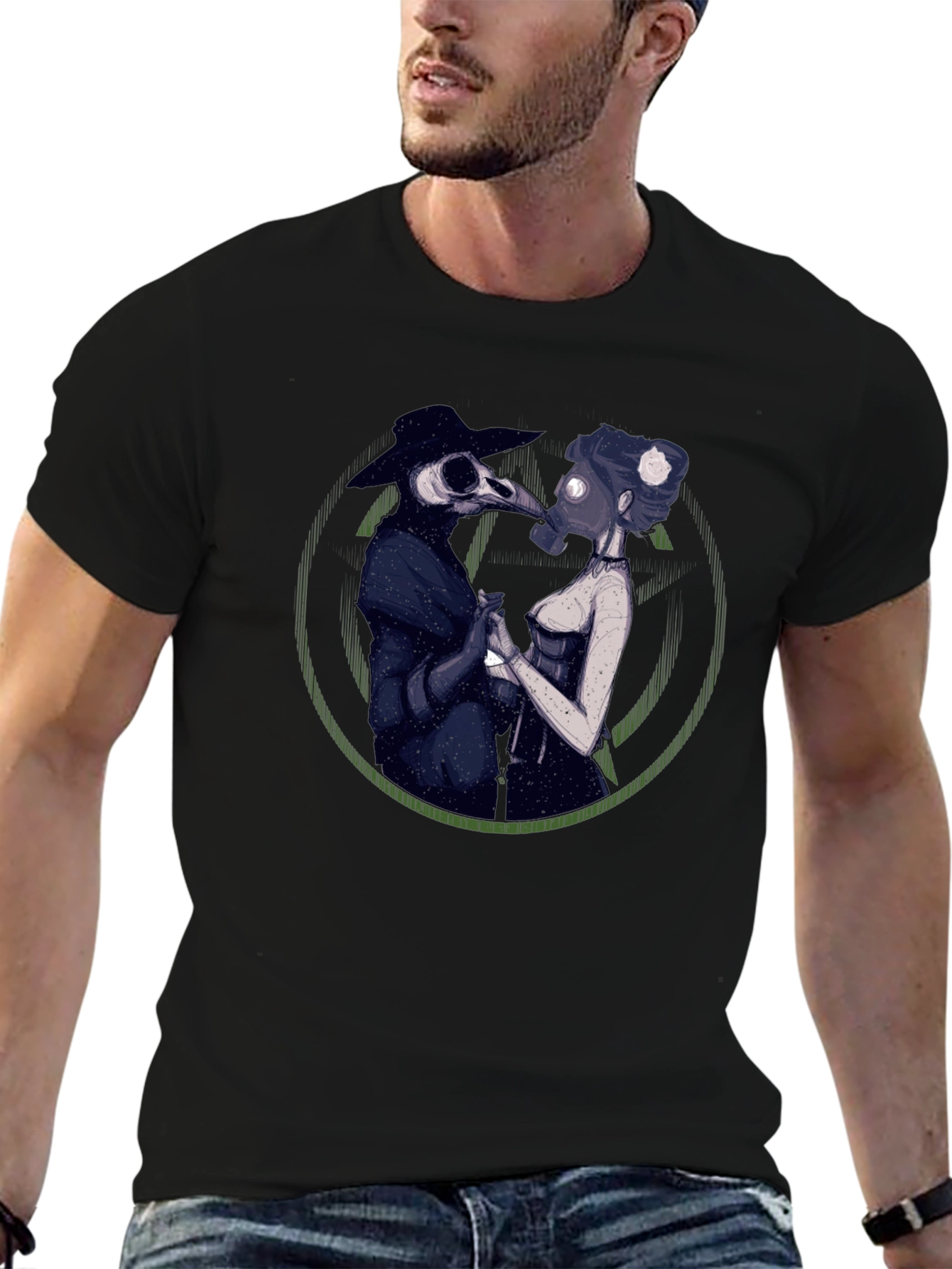 Black Plague Doctor Couple Graphic Tee - Black view 6