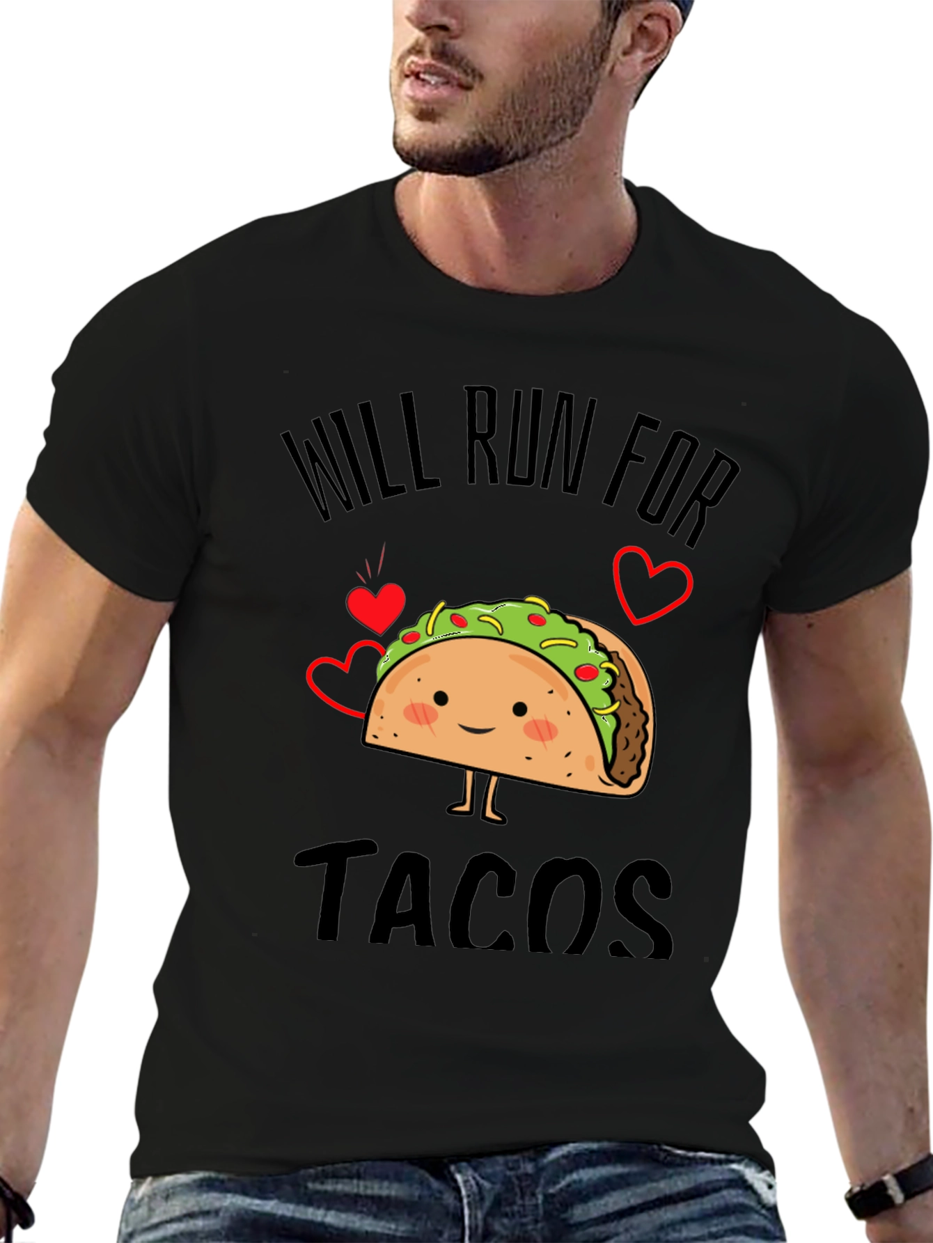 Black Will Run for Tacos Funny Graphic Tee Shirt view 6