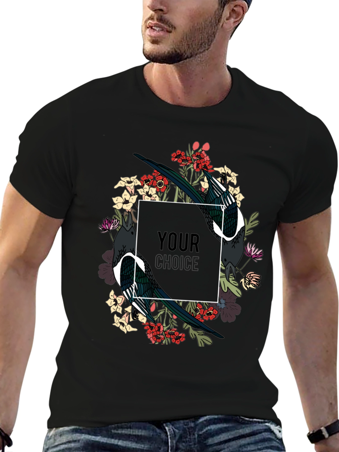 Black Floral Bird Graphic T-Shirt view 6