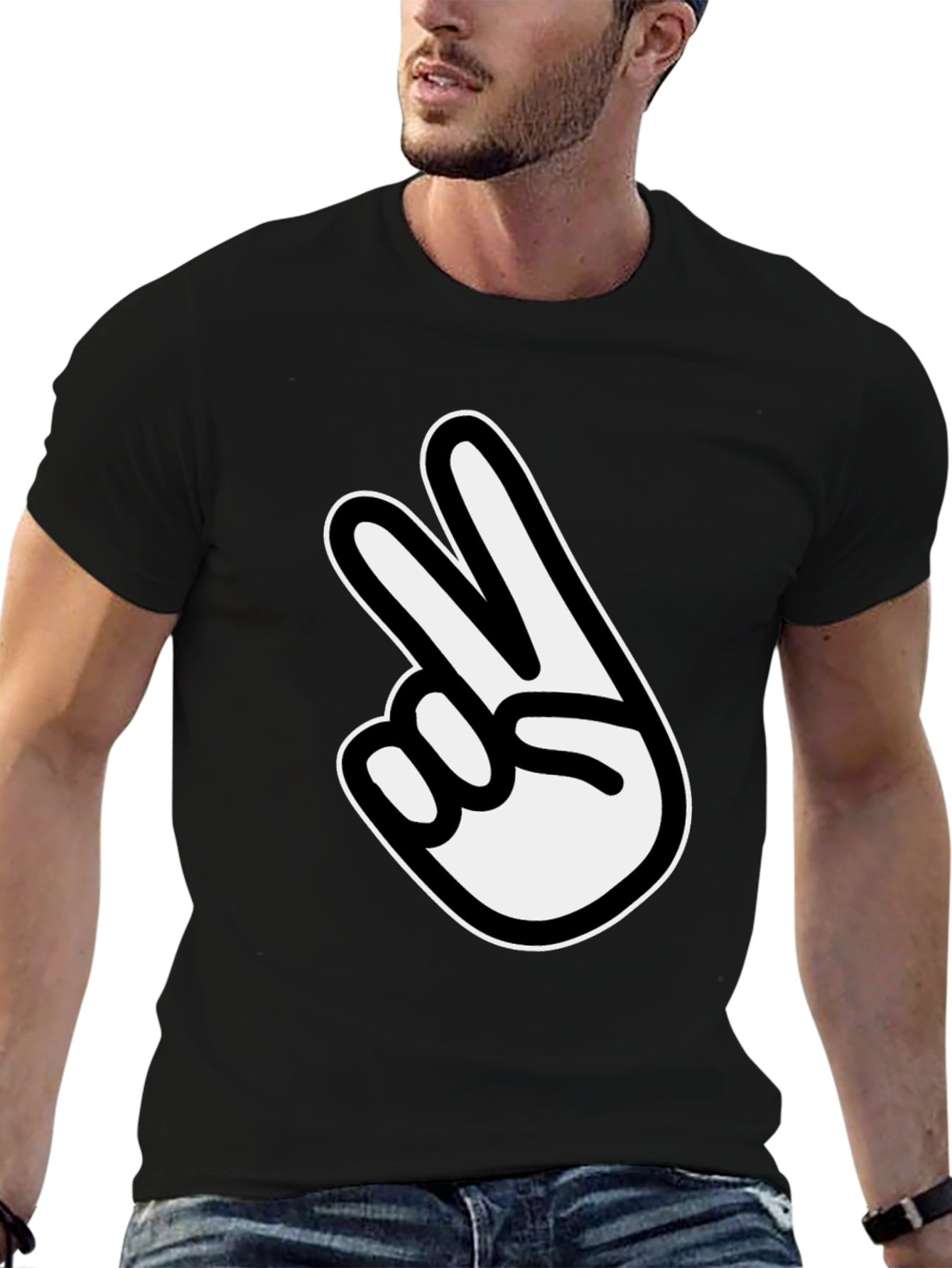 Black Peace Sign Graphic Tee - Classic Black Comfort view 6