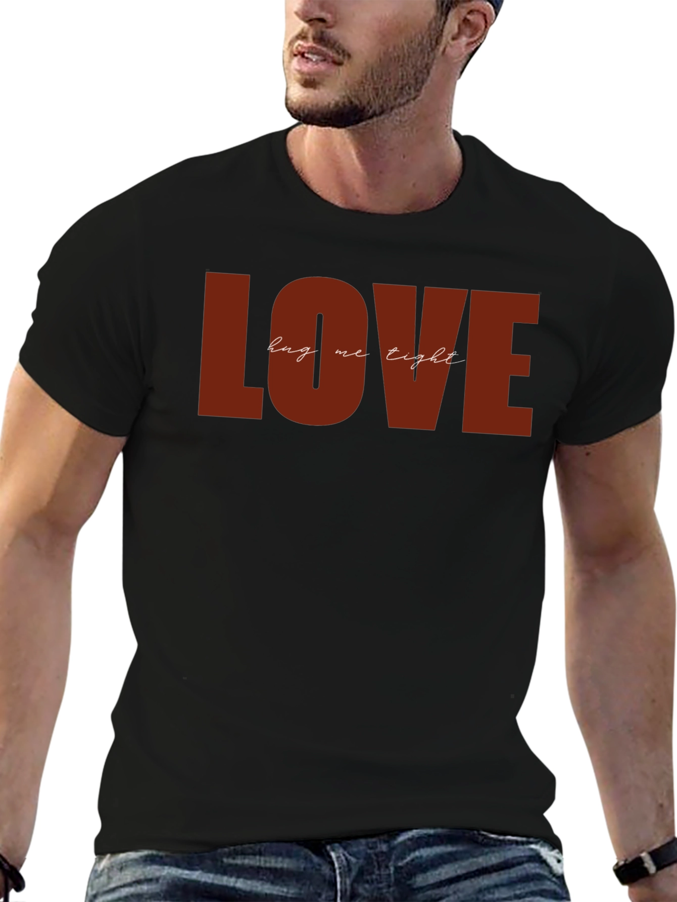 Black LOVE Hug Me Tight Graphic Black T-Shirt view 6