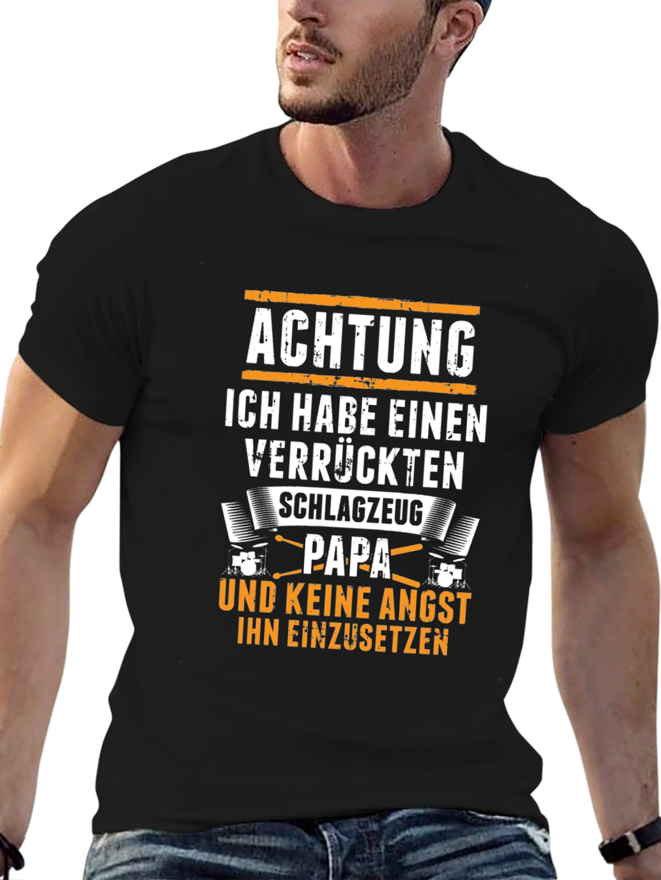 Black Achtung Schlagzeug Papa T-Shirt view 6