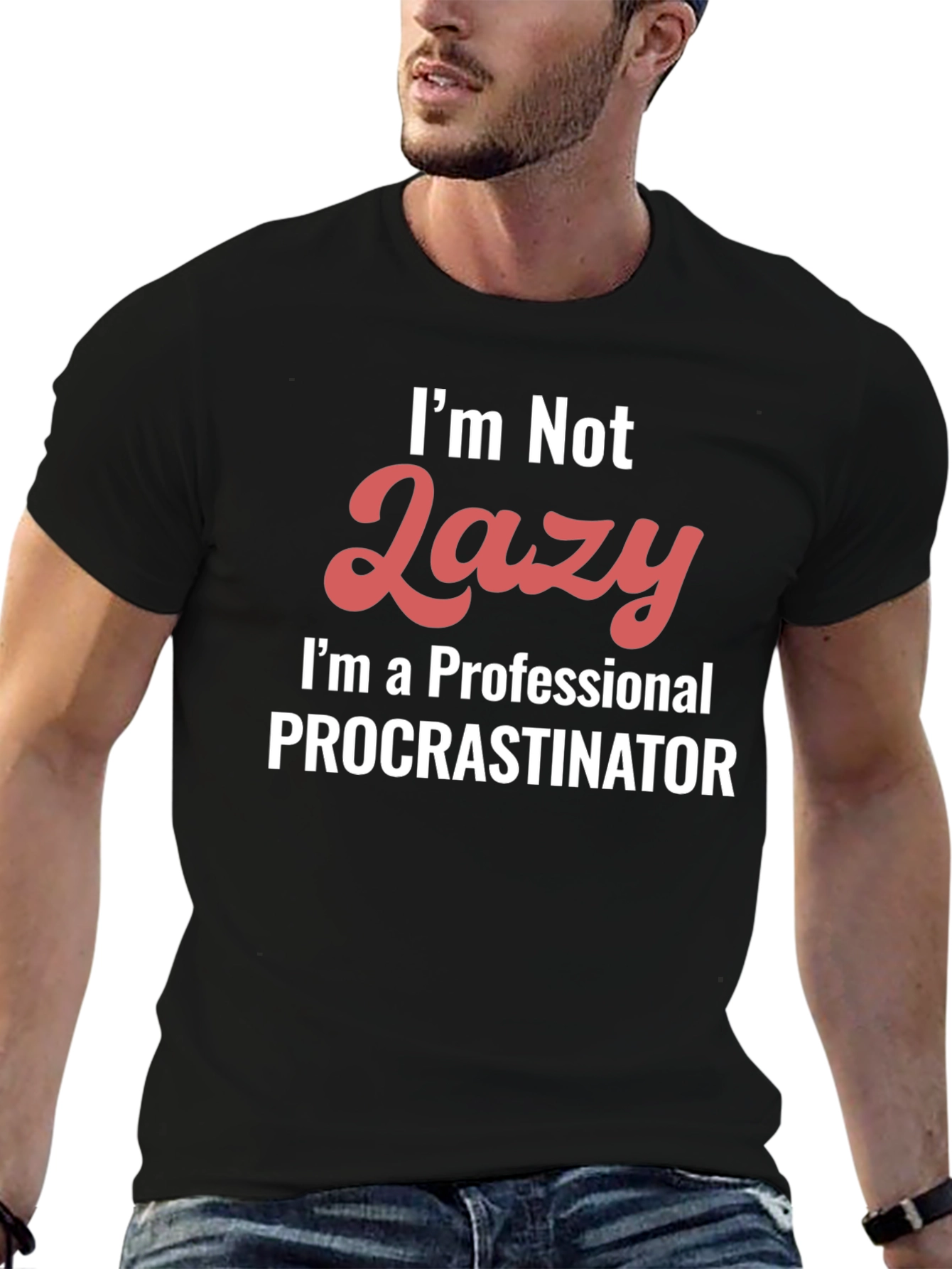 Black Funny Procrastinator Graphic T-Shirt view 6