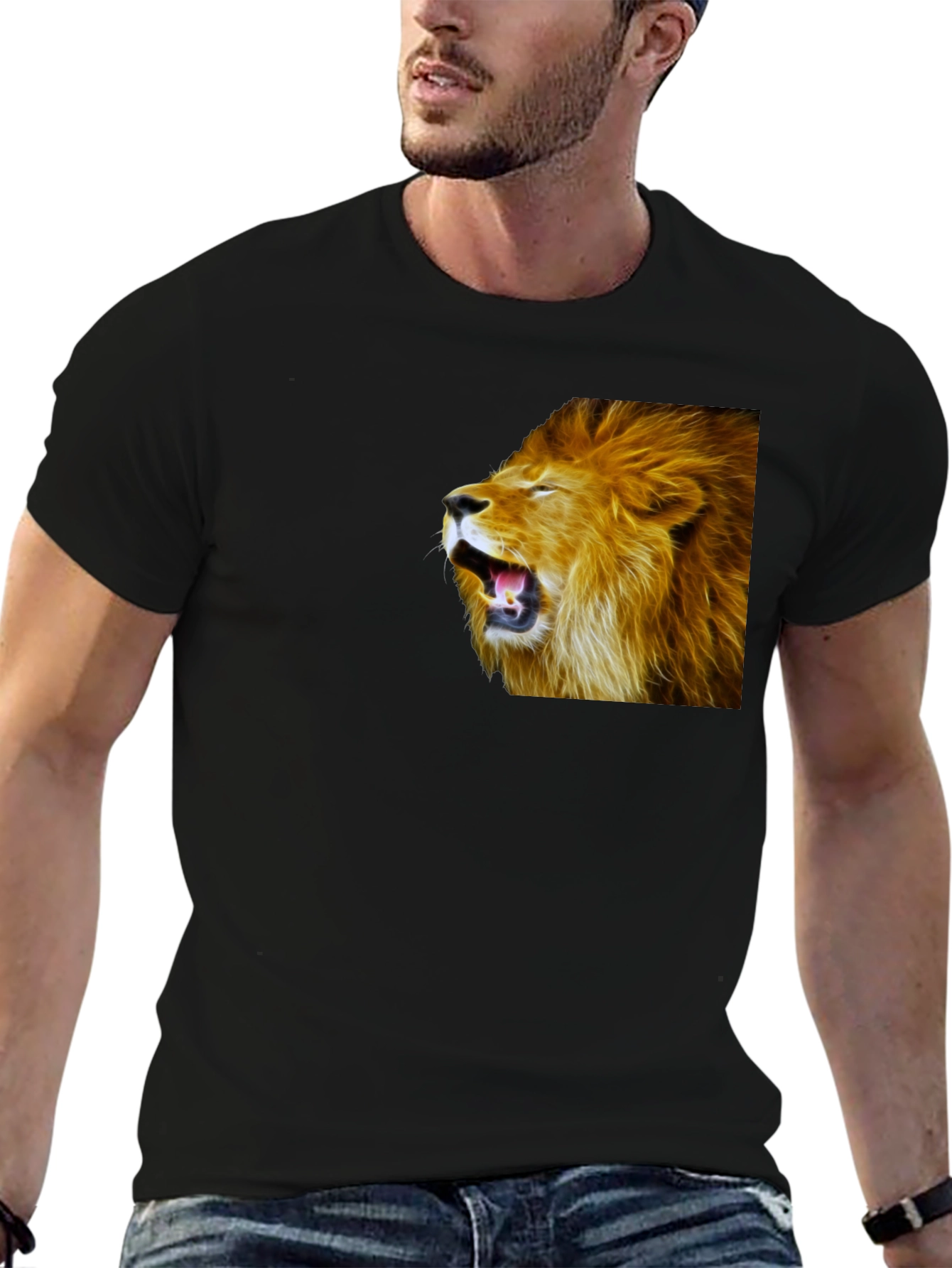 Black Roaring Lion Graphic Black T-Shirt view 6