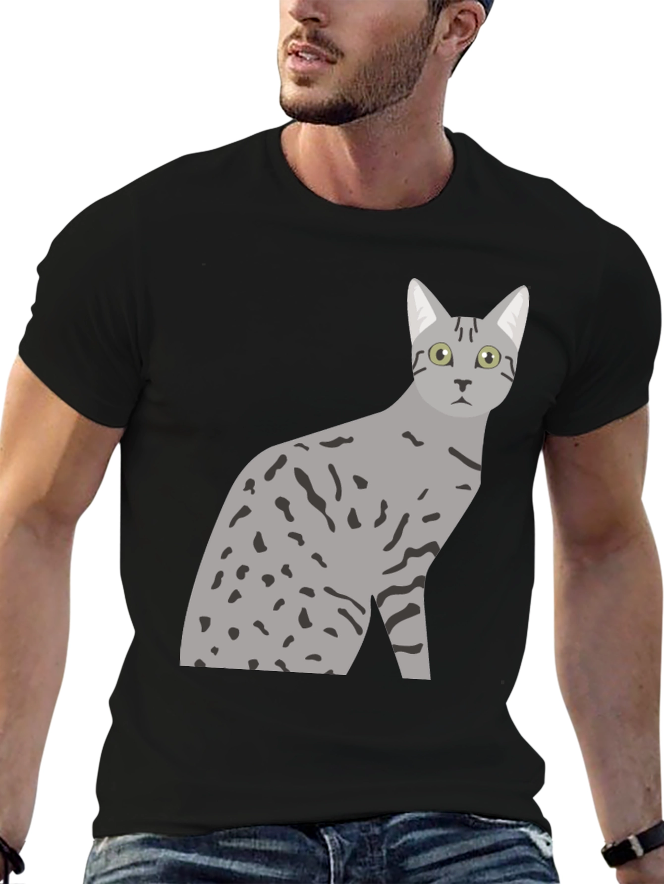 Black Cool Cat Graphic Tee - Black Cotton Blend Shirt view 6
