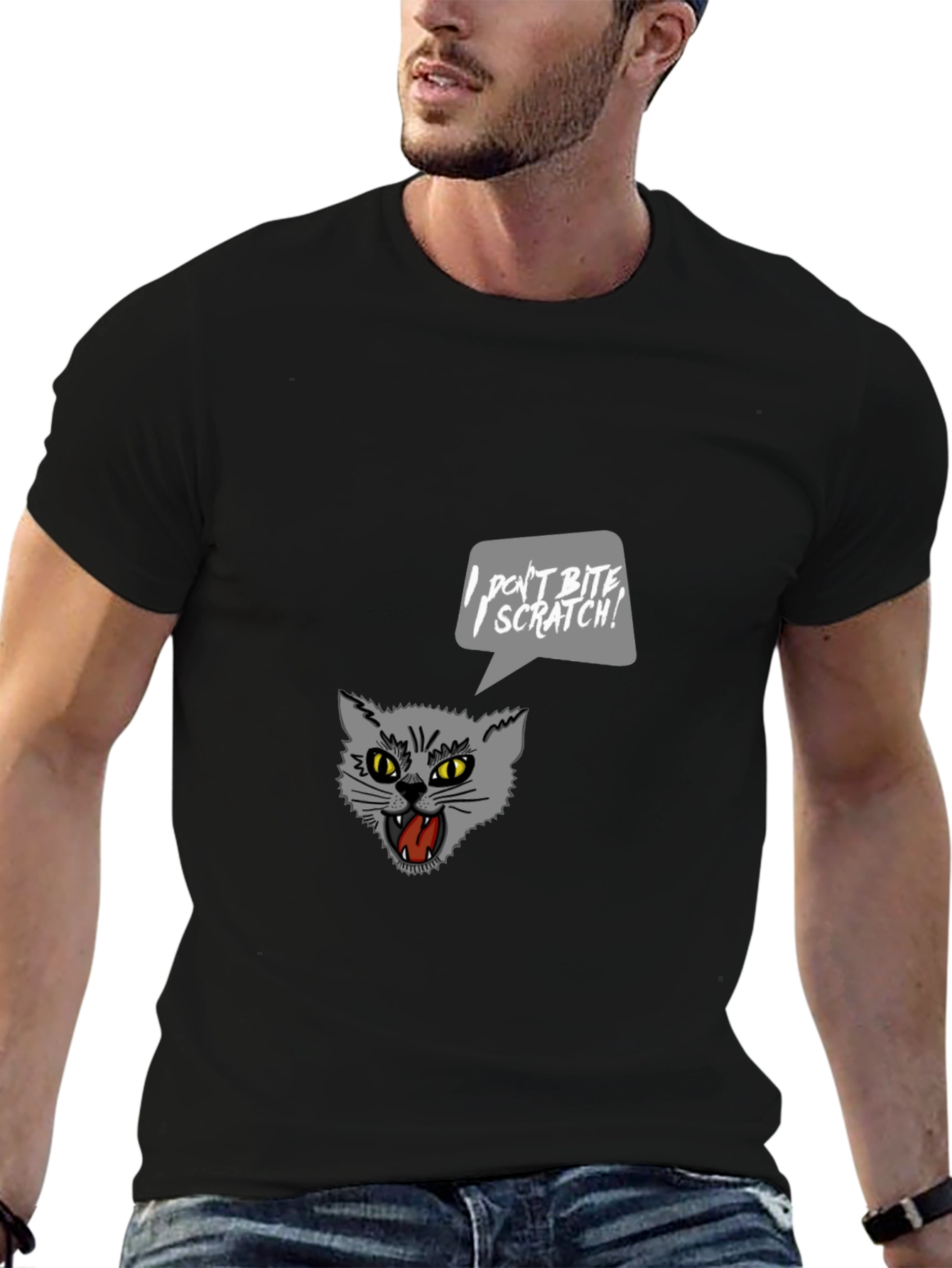Black Cat-itude T-Shirt: "I Don't Bite, I Scratch!" view 6