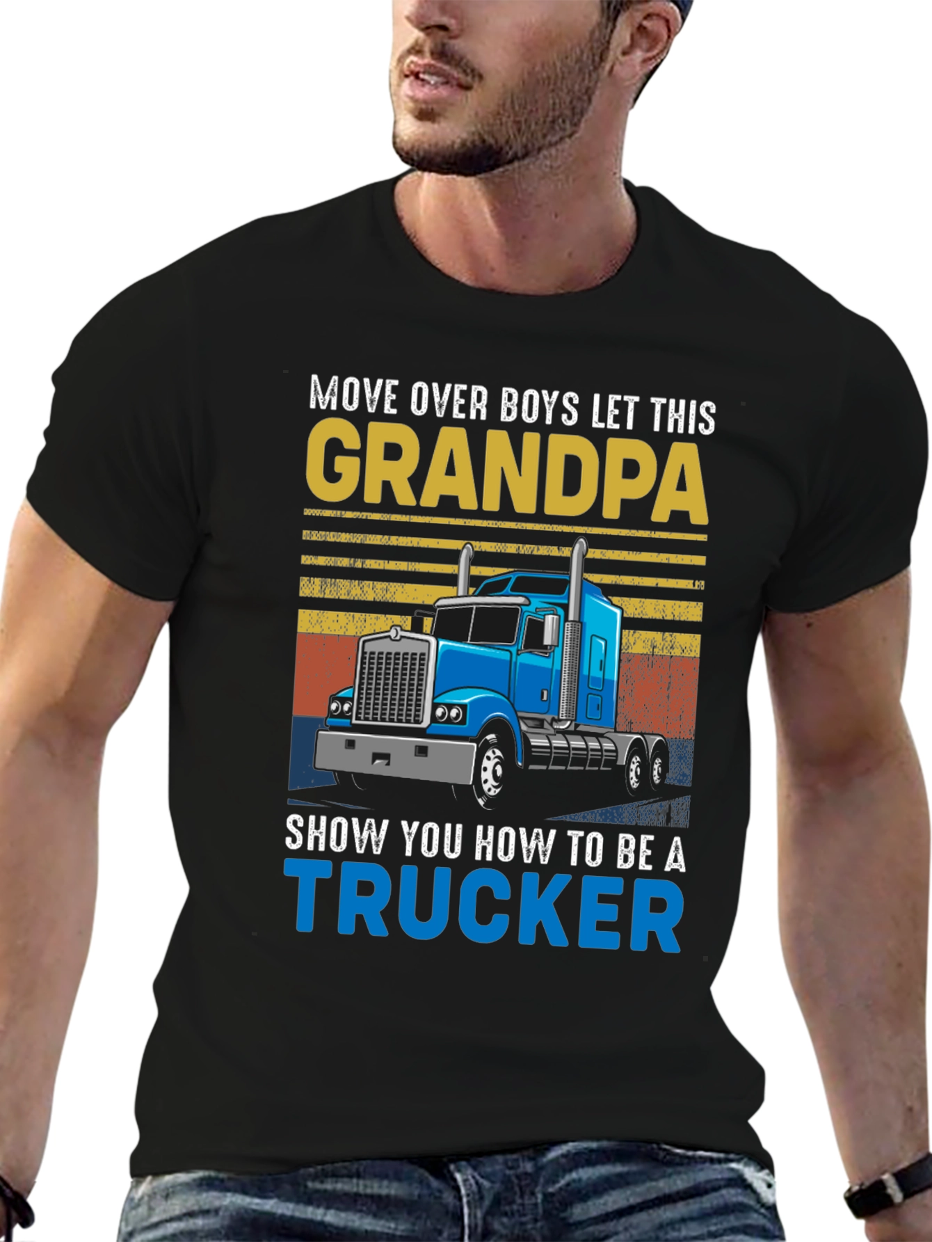 Black Grandpa Trucker T-Shirt: Move Over Boys! view 6