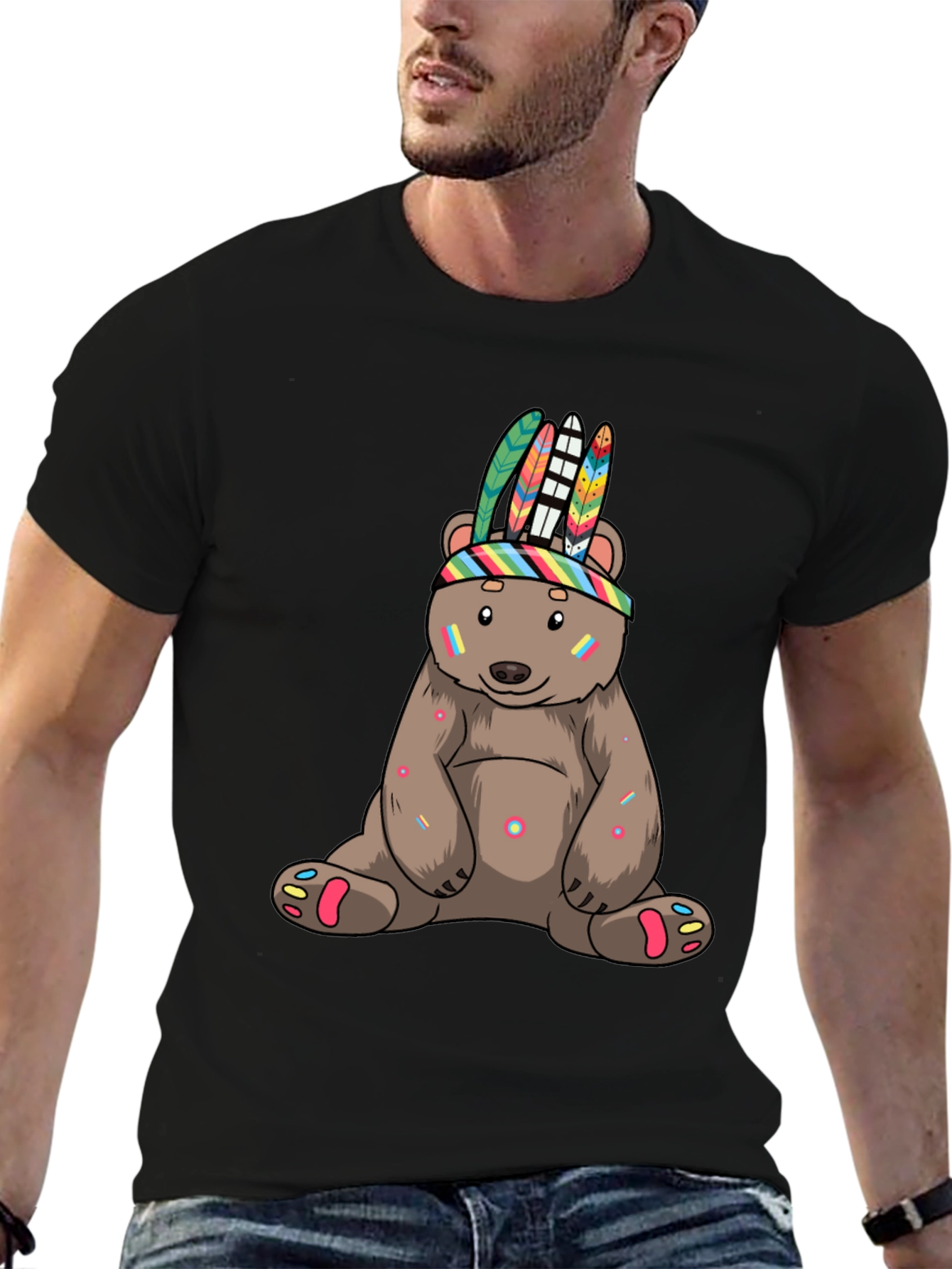 Black Cool Bear T-Shirt - Fun, Colorful Design view 6