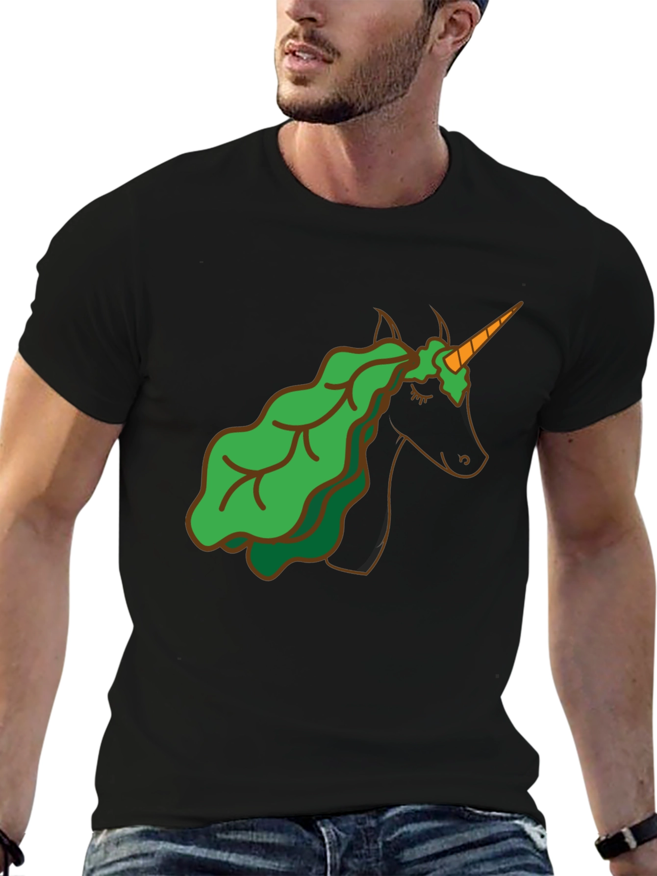Black Unicorn Lettuce Hair T-Shirt - Black view 6