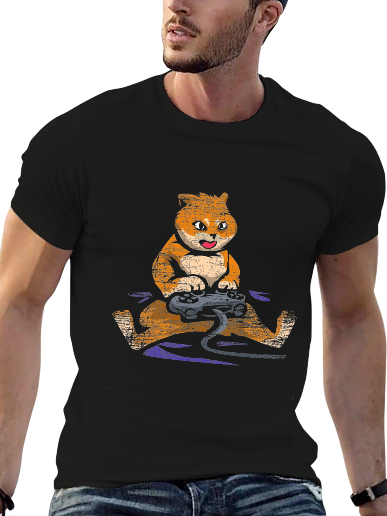 Black Gamer Fox Graphic T-Shirt view 6