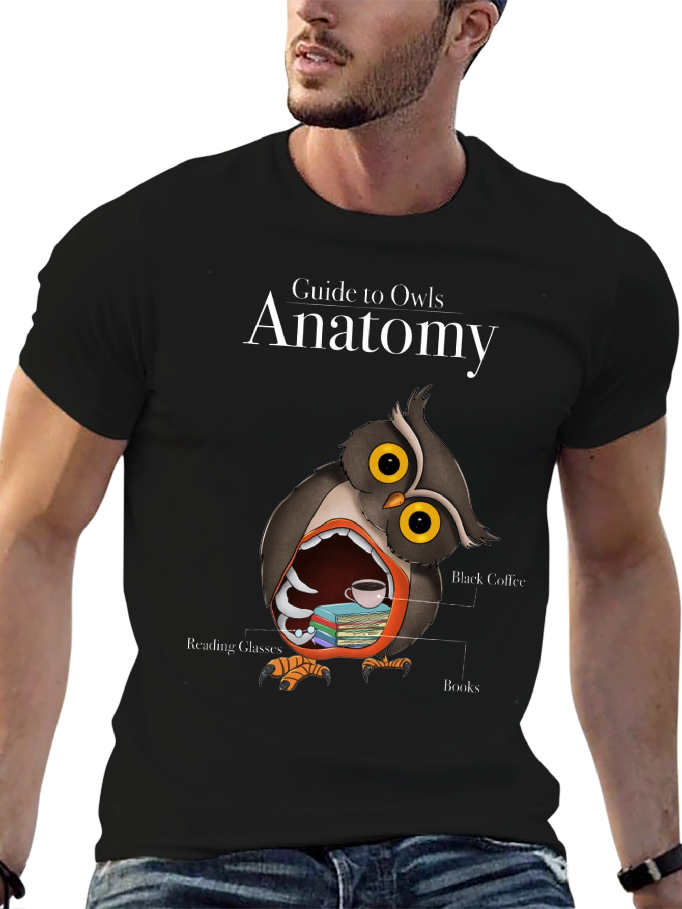 Black Owl Anatomy T-Shirt - Guide to Owls Novelty Tee view 6