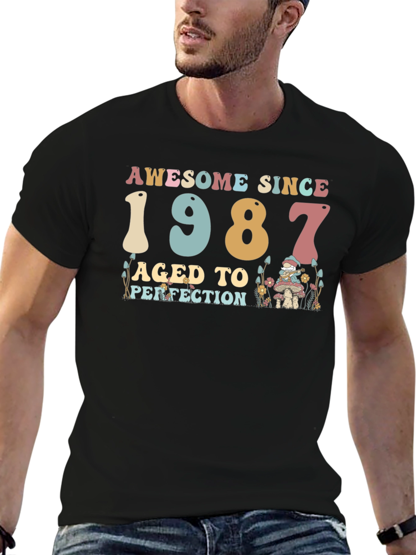 Black Awesome Since 1987 Birthday T-Shirt view 6