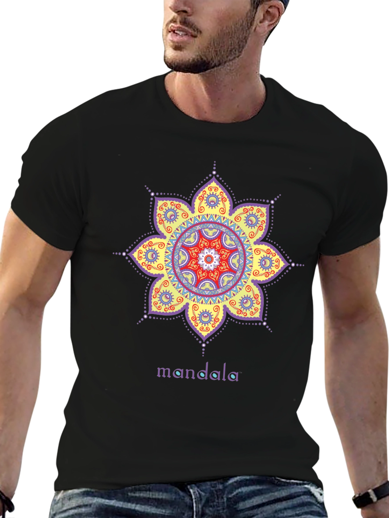 Black Mandala Print Black T-Shirt view 6