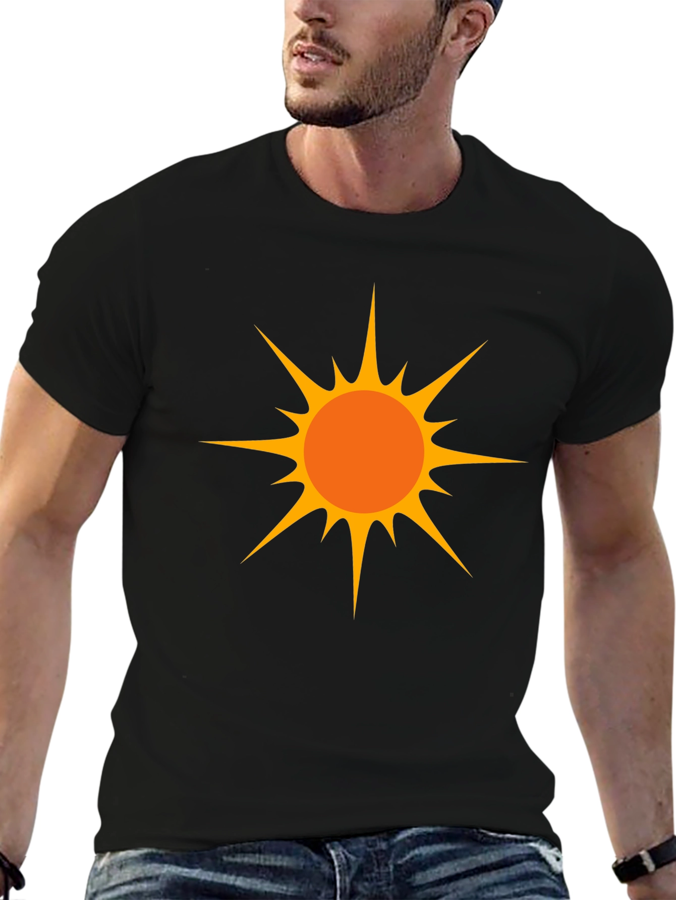 Black Bold Sun Graphic Tee - Black Cotton Comfort view 6