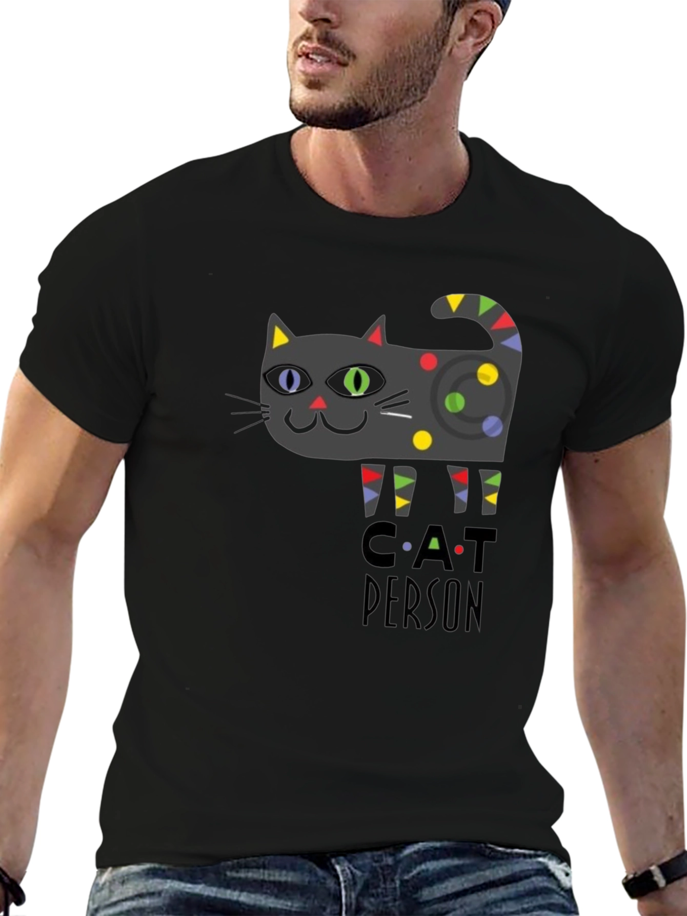 Black Cat Person Graphic Print T-Shirt - Novelty Tee view 6