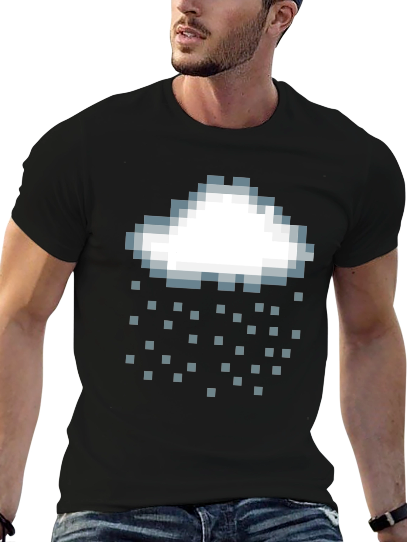 Black Pixel Rain Cloud Graphic Black T-Shirt view 6