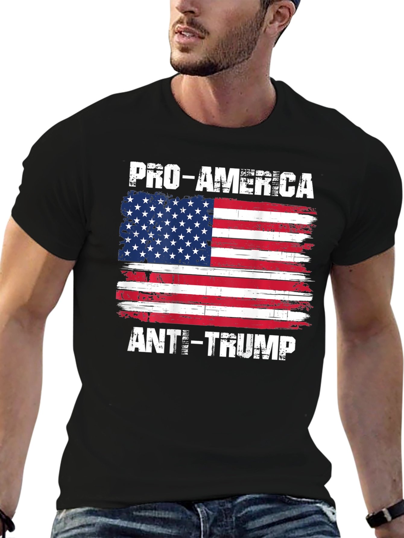 Black Pro-America Anti-Trump USA Flag T-Shirt view 6