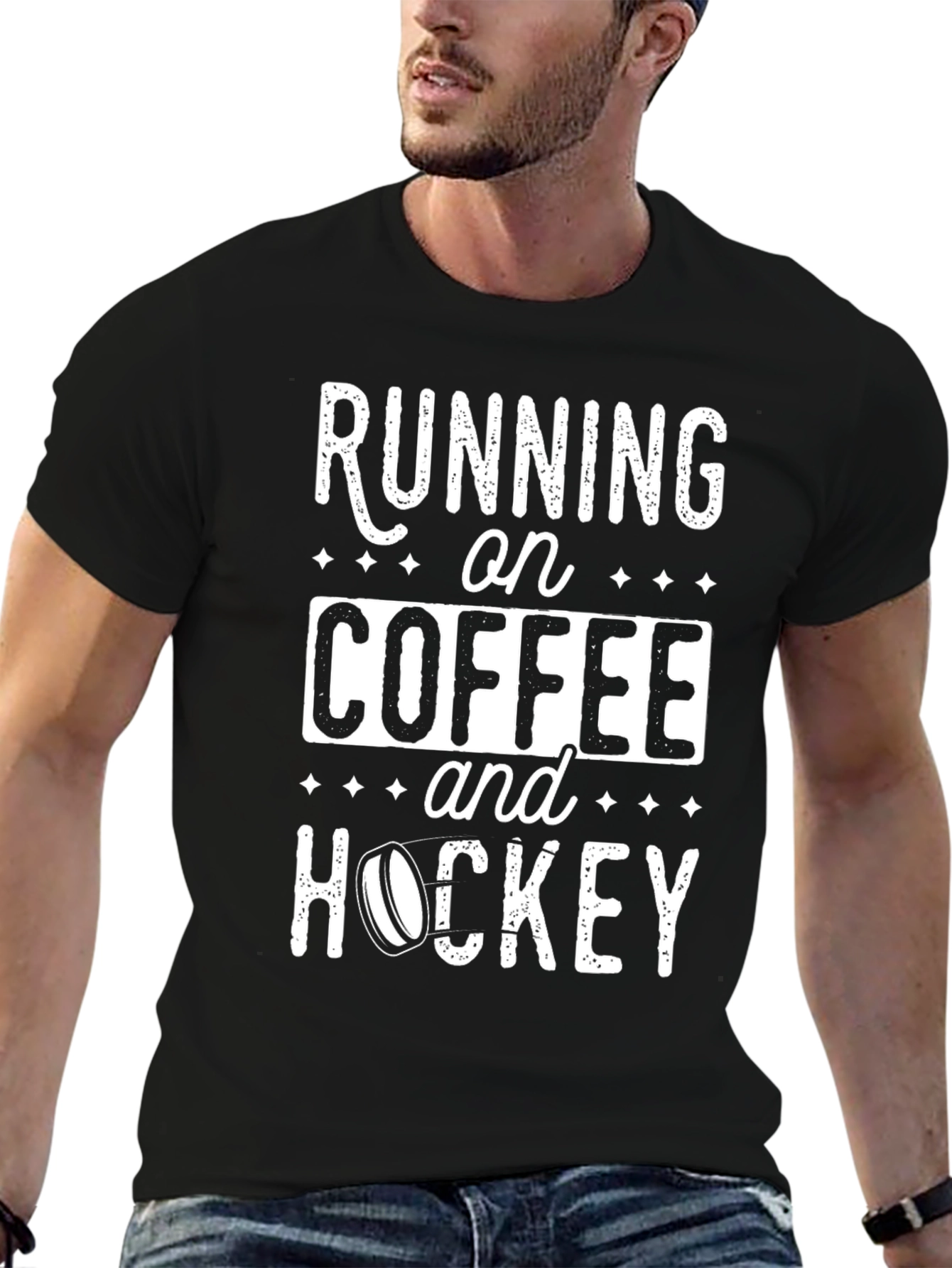 Black Running on Coffee & Hockey Tee - Novelty T-Shirt view 6