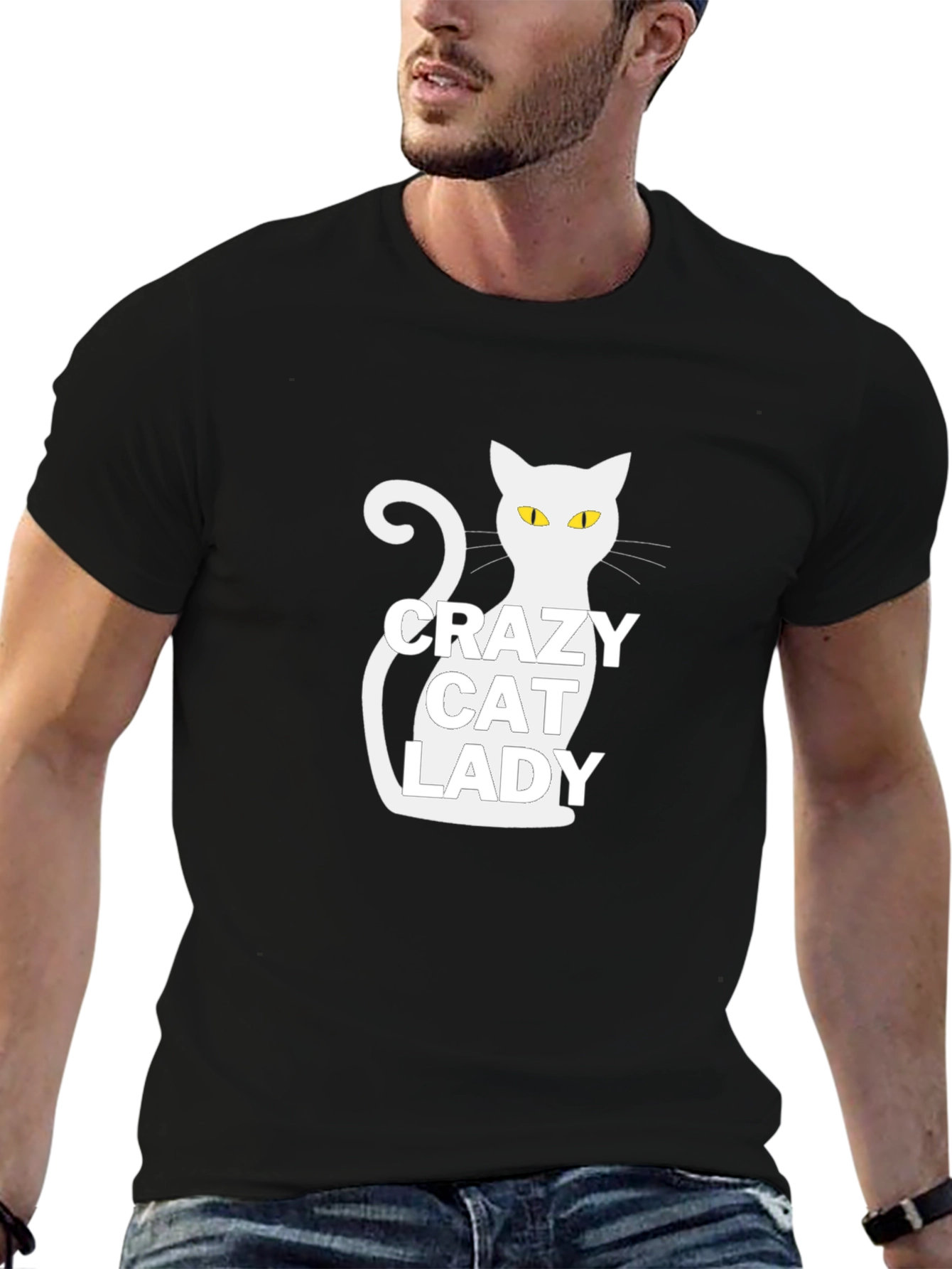 Black Crazy Cat Lady T-Shirt - Novelty Tee view 6