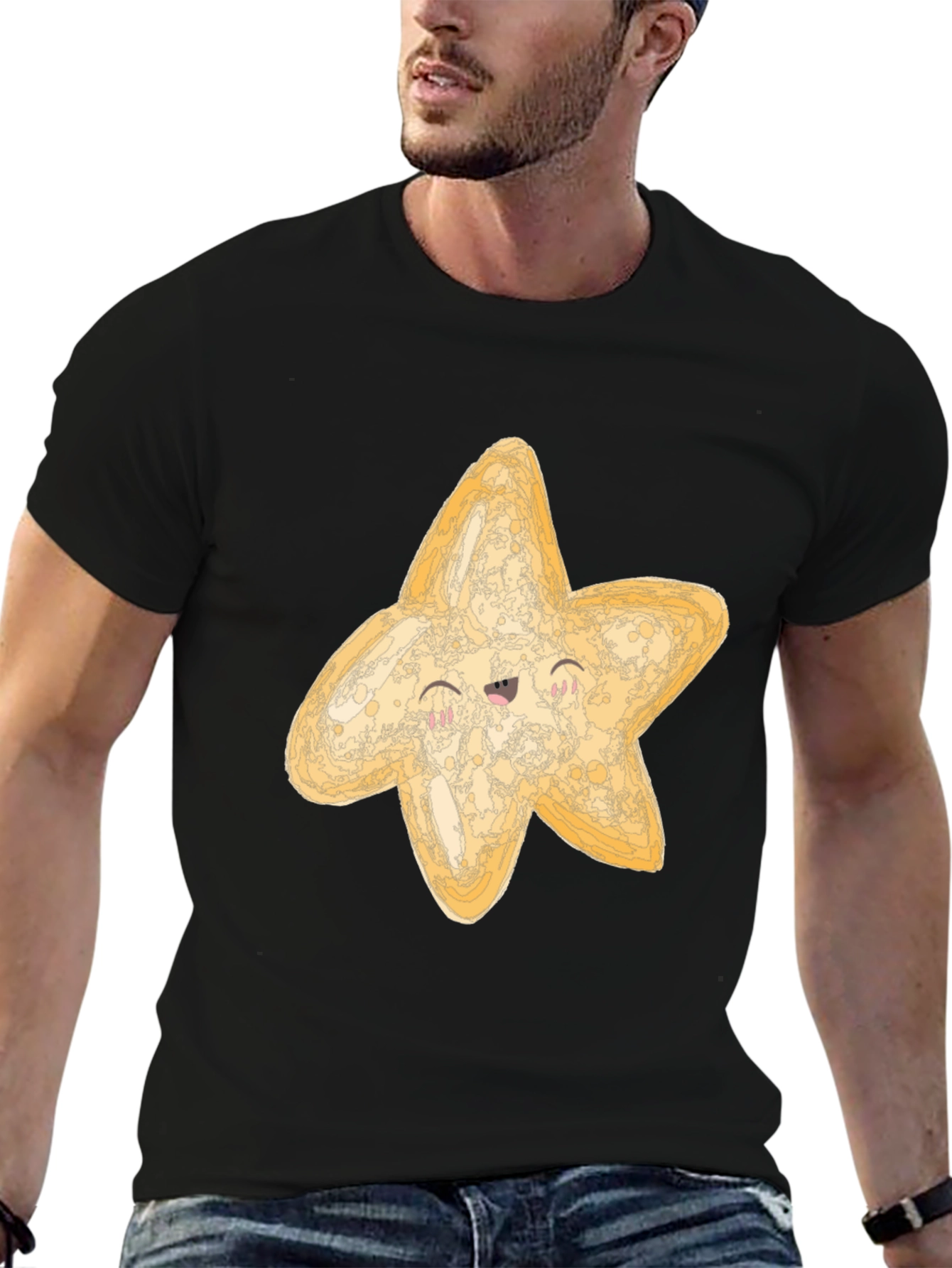 Black Cute Starfish Graphic Black T-Shirt view 6