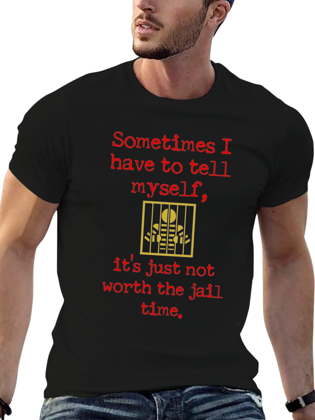 Black Funny "Jail Time" Graphic T-Shirt view 6