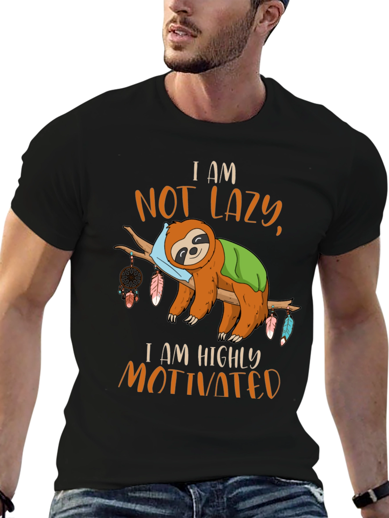 Black I Am Not Lazy Sloth Graphic Tee view 6