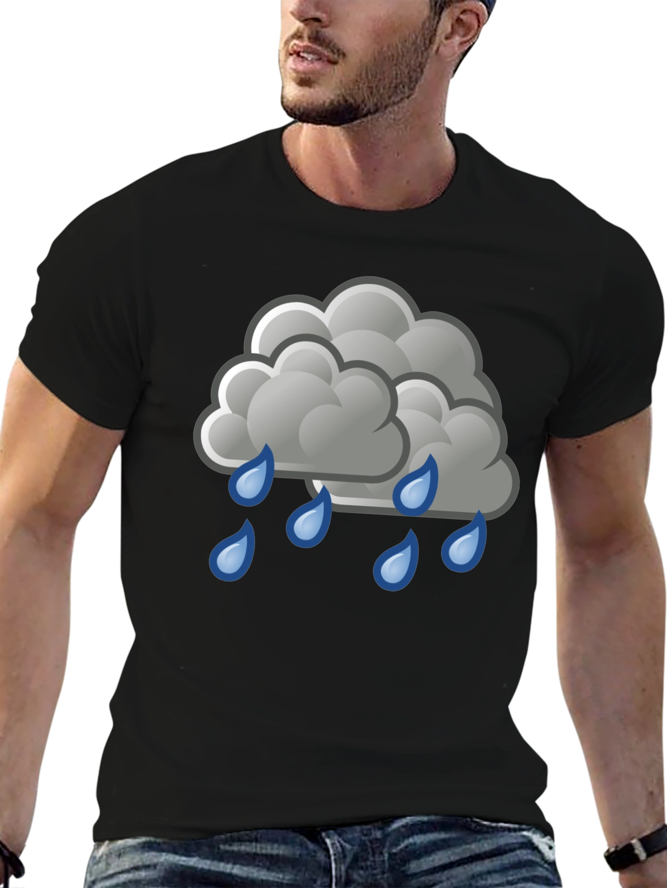 Black Rain Cloud Graphic Tee - Black Cotton Shirt view 6